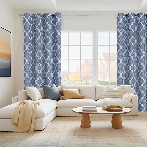 Miniatura 7 de Beauoop Cortinas 100% opacas de 84 pulgadas de largo, 2 paneles para dormitorio, sala de estar, azul, marroquí, para oscurecer la habitación,