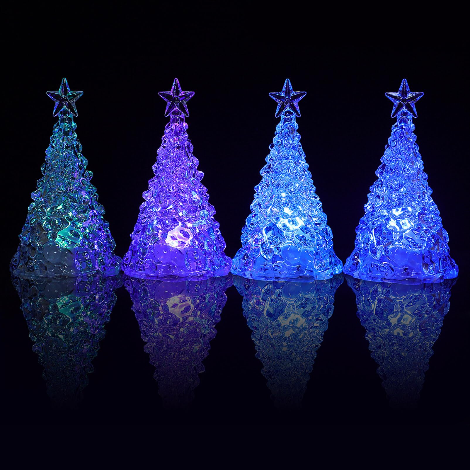 Sapins de Noël lumineux en verre Milisten pour table et bureau, lot de 4