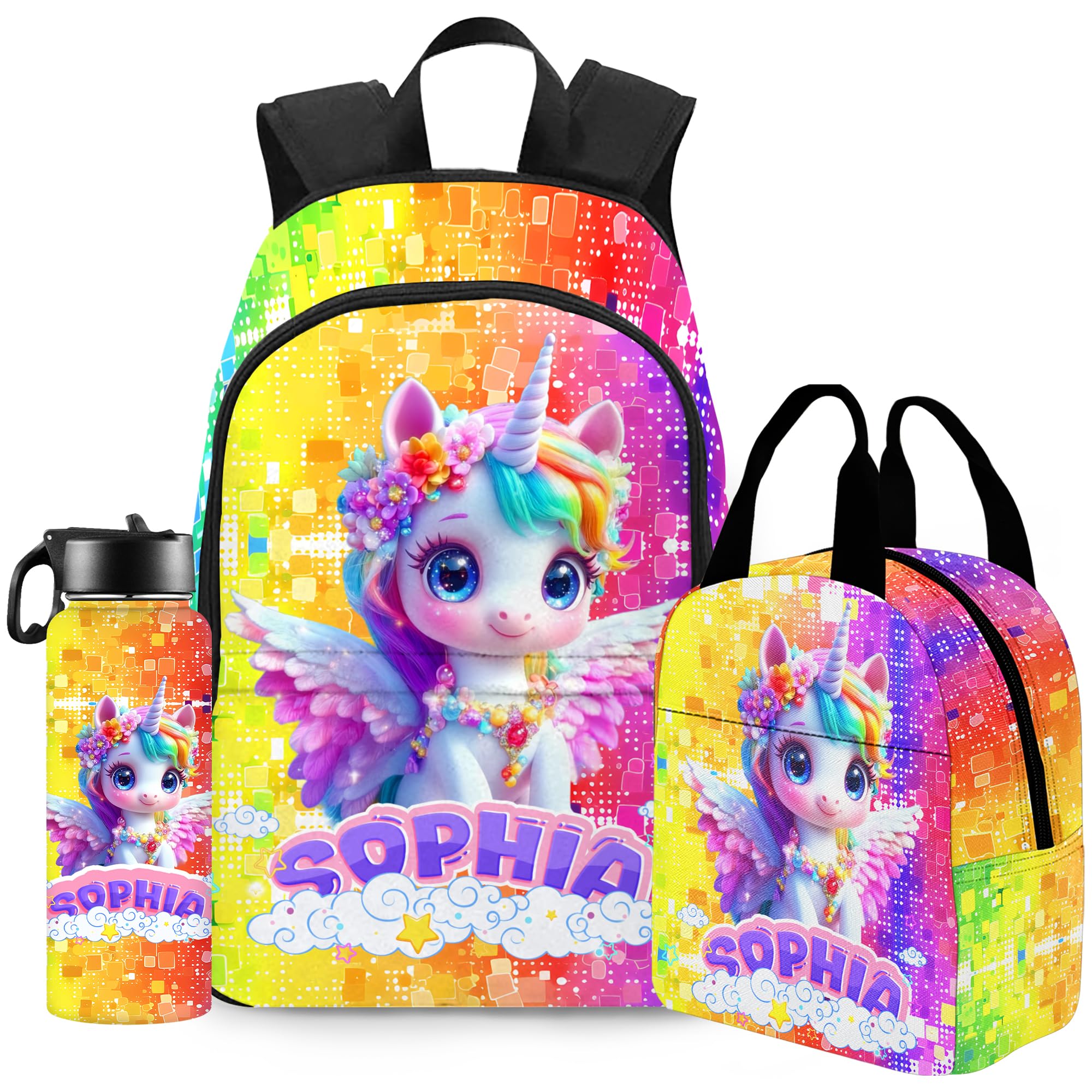 Custom Kids Backpack for Grils Personalized Backpack with Kid's Lunch Box Back to School Supplies for Kids Pink BackPack for Primary Students Children