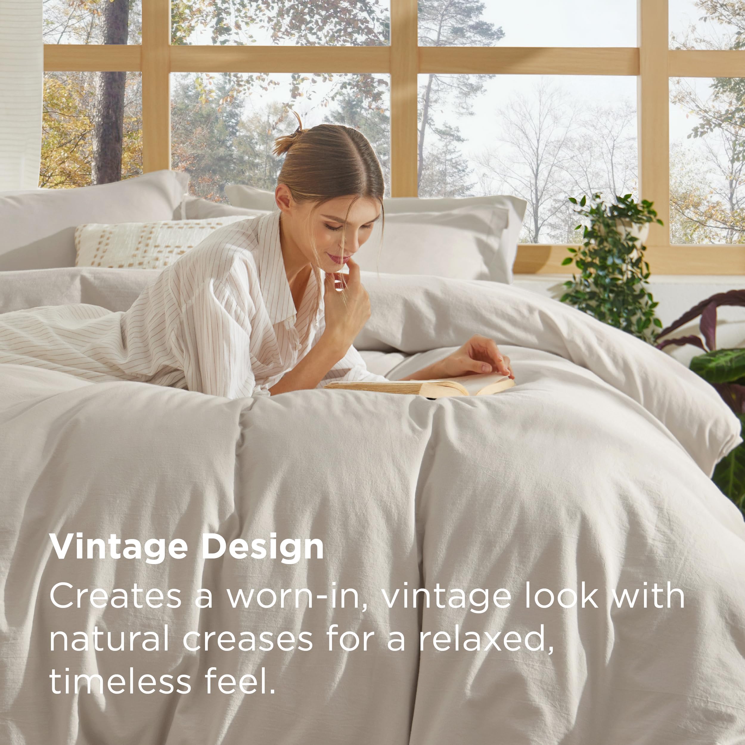 Bedsure 100% Stone Washed Cotton Duvet Cover King - Light Greige Minimalist Cotton Duvet Cover Linen Like for All Seasons - GentleSoft™ Plain Simple Bedding (Light Greige, King, 104"x90")