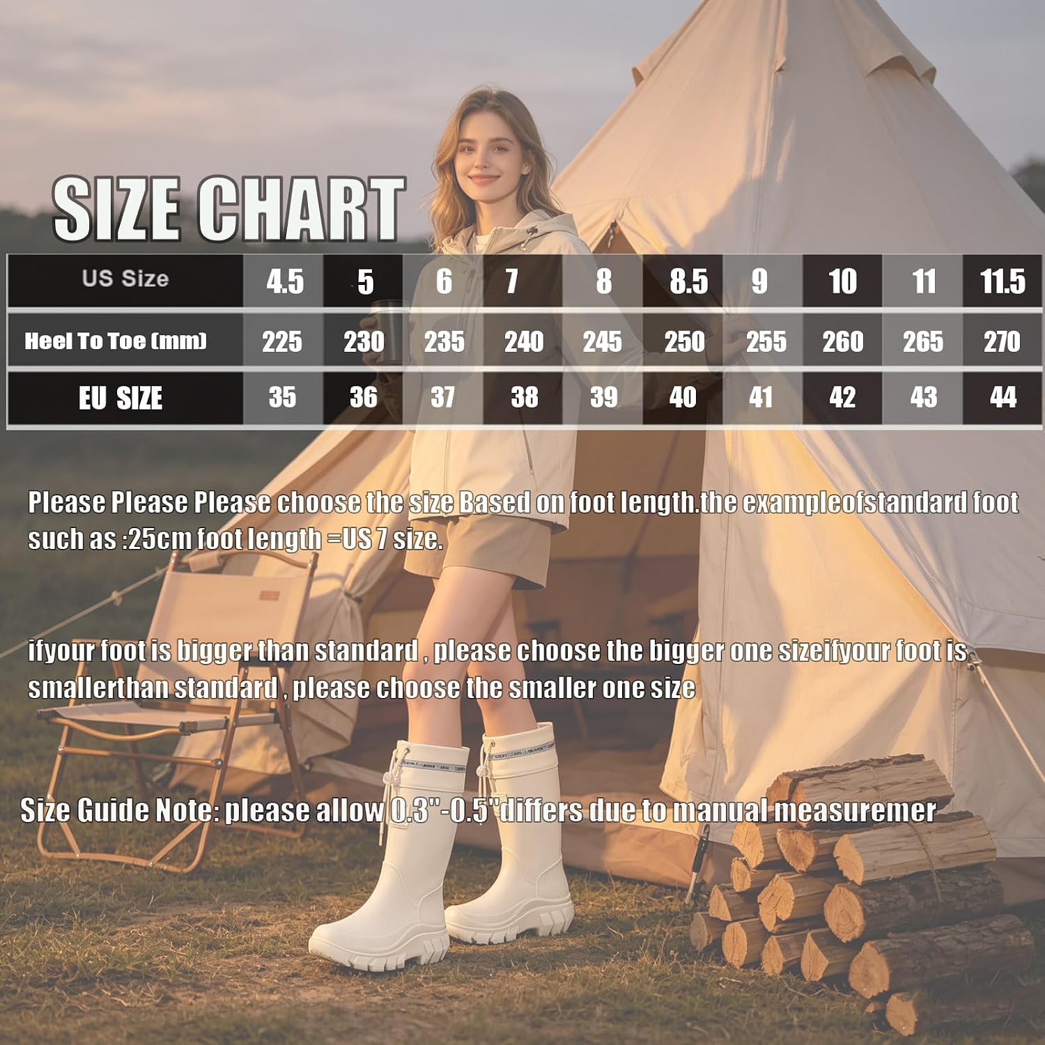 Women's Mid Calf Waterproof Rain Boots Comfortable Round Toe Anti-Slip Platform Mud Rain Shoes Outdoor Hiking Working Garden Hunting Boots