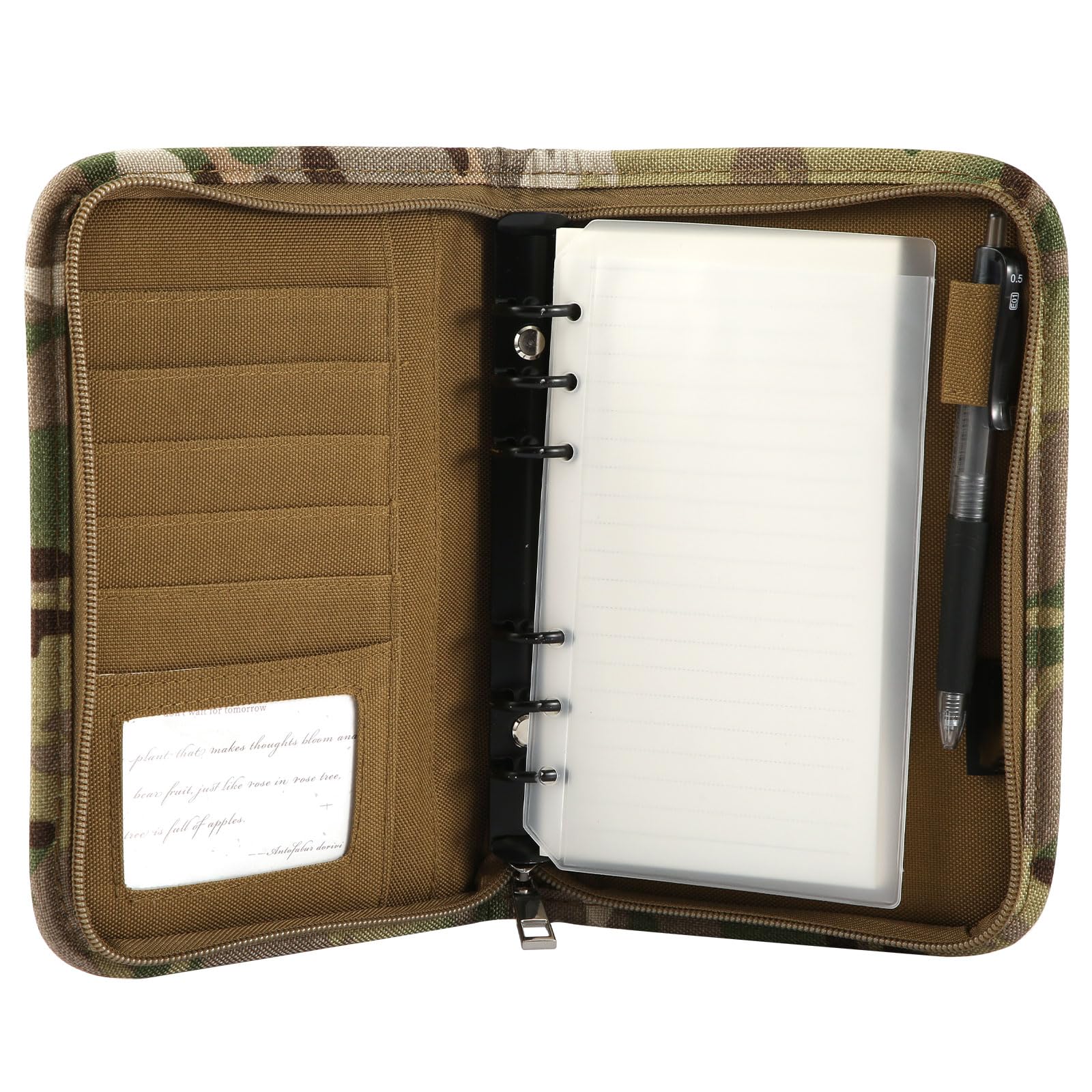 Carpeta de Anillas Militar, Carpeta Militar Carpeta con Cremallera Carpeta de 6 Anillas A6 Cuaderno de Camuflaje Cubierta de Cuaderno Militar para Hombres Mujeres Documentos