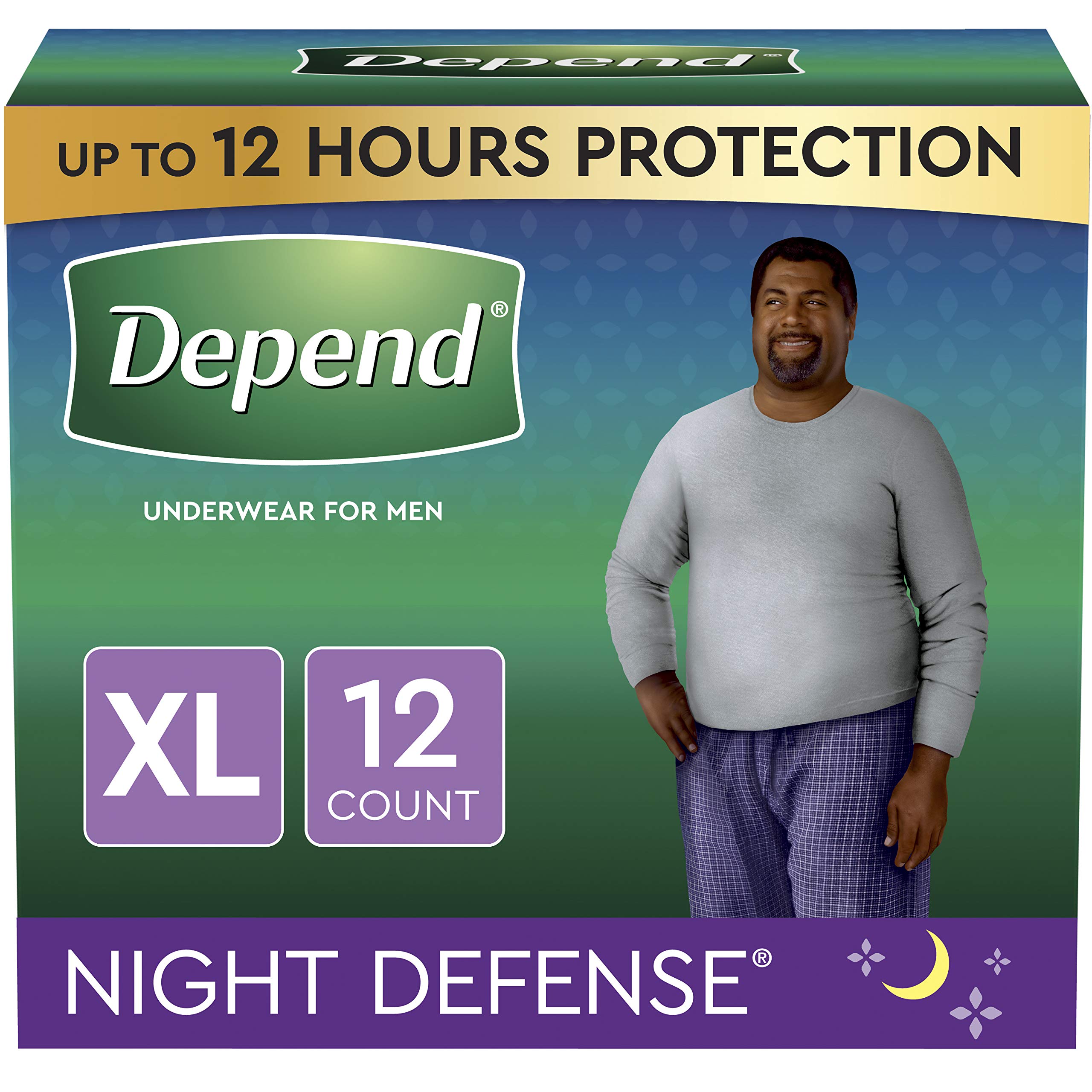 DependNight Defense Incontinence Underwear for Men, Overnight, Disposable, Size XL, 24 Count (2 Packs of 12) (Packaging May Vary)