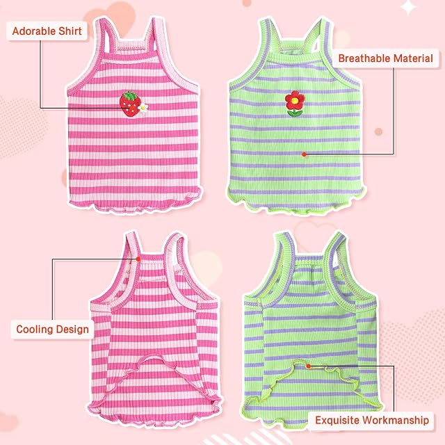Foto 2 de 7 de Yaopelky 2 piezas de ropa de verano para perros pequeños y medianos, camisa a rayas para perros