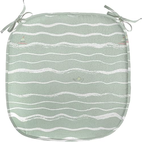 Miniatura 43 de Lunarable Swirly - Cojín de asiento para silla, diseño de líneas retro rizadas, funky en espiral, vida marina náutica, antideslizante, para cocina y