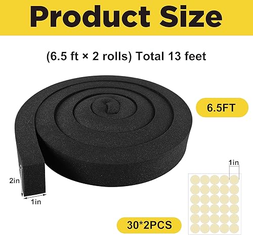 Miniatura 2 de Tlswshsy Cinta de espuma de aire acondicionado de 2 pulgadas x 6.5 pies, 2 tiras de sellado de espuma no adhesiva con punto de pegamento para sello