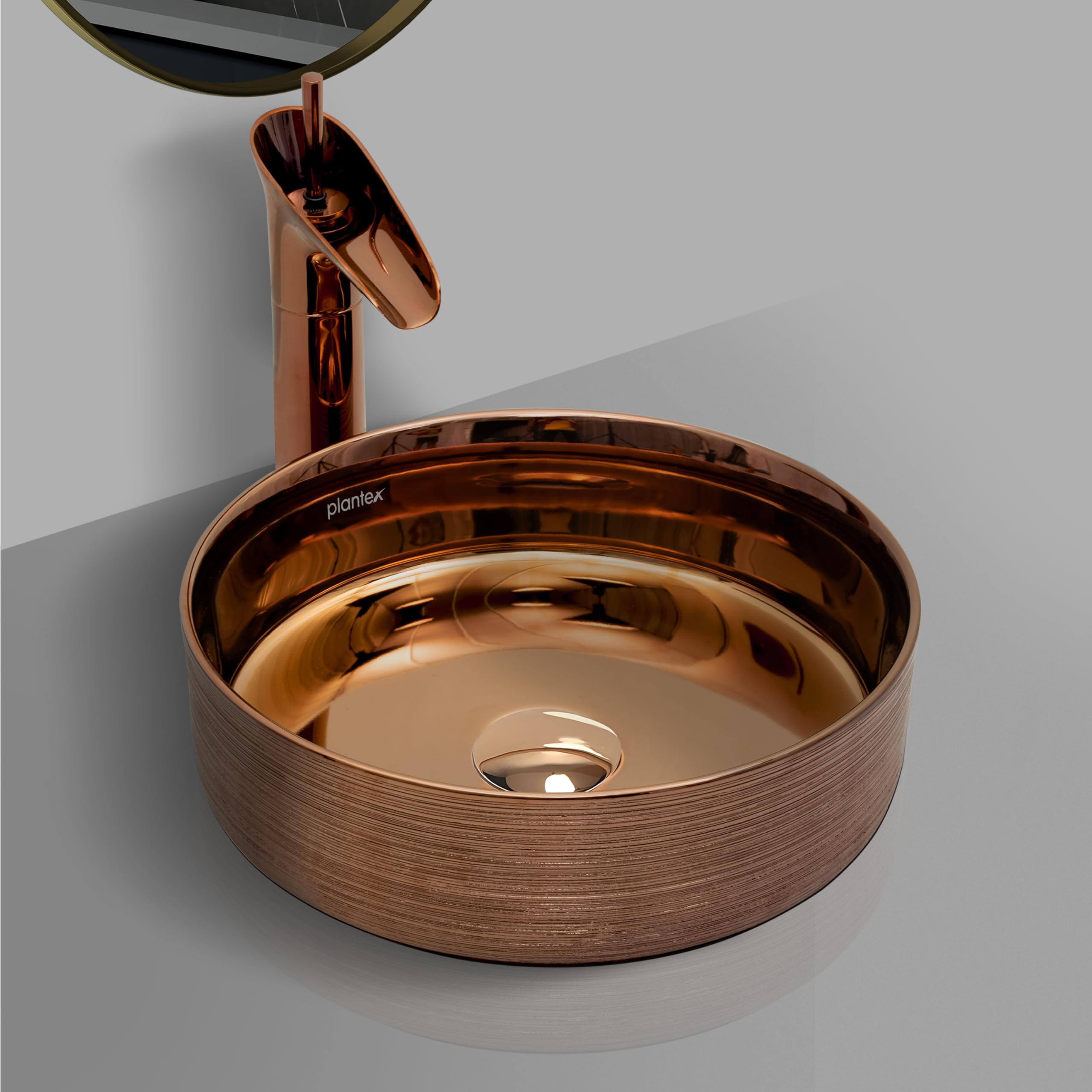 Plantex Ceramic Round Wash Basin/Designer Table Top Washbasin/Countertop Wash Basin for bathroom/Home/Office (Rose Gold-14x14x5 Inch)