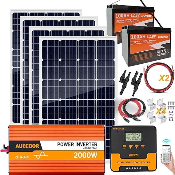 1.92KWH Complete Solar Panel Kit for RV Off Grid Solar System |2x100Ah LiFePO4 Lithium Batteries
