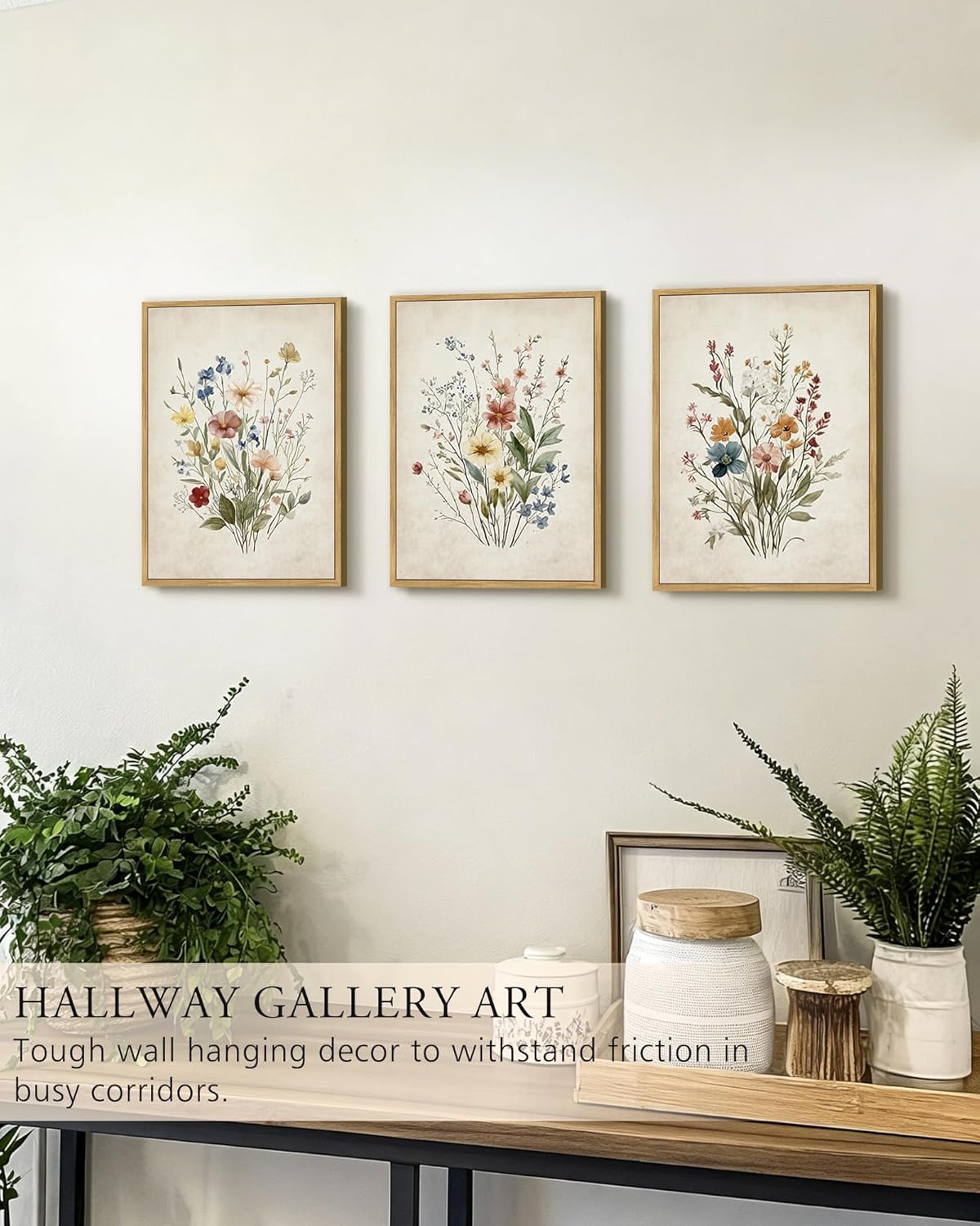 KUVIOKE Vintage Wildflower Bouquet Antique Framed Wall Art Retro Flower Botanical Pictures Colorful Floral Hanging Bedroom Dining Living Room Decor 11x14in (Natural Framed)