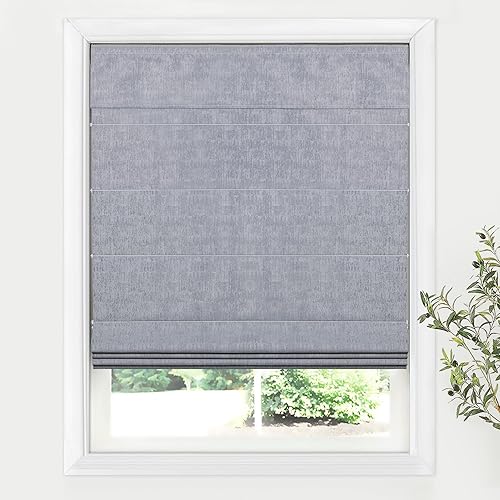 LazBlinds Cordless Roman Shades for Windows, Blackout Room Darkening Thermal Insulated Window Blinds, Lightweight Fabric Blinds for Indoor Windows, 26" W x 60" H, Grey