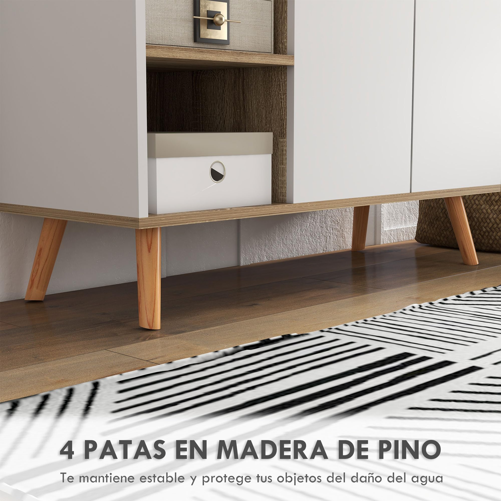 HOMCOM Aparador de Salón Moderno Aparador de Cocina con 1 Cajón 2 Puertas de Cierre Suave y Estantes Ajustables para Comedor Pasillo Dormitorio 95x35x85 cm Blanco y Natural