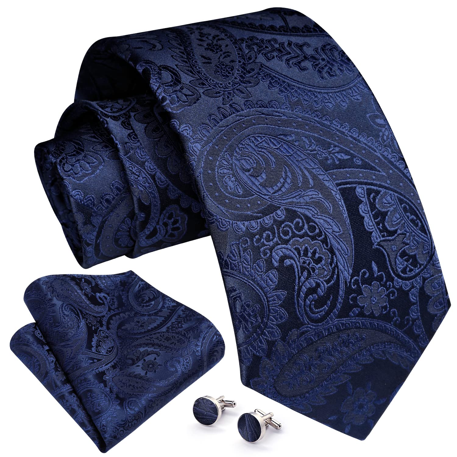 Men's Ties Paisley Floral Tie and Pocket Square Cufflinks Set Classic Woven Necktie Wedding Party