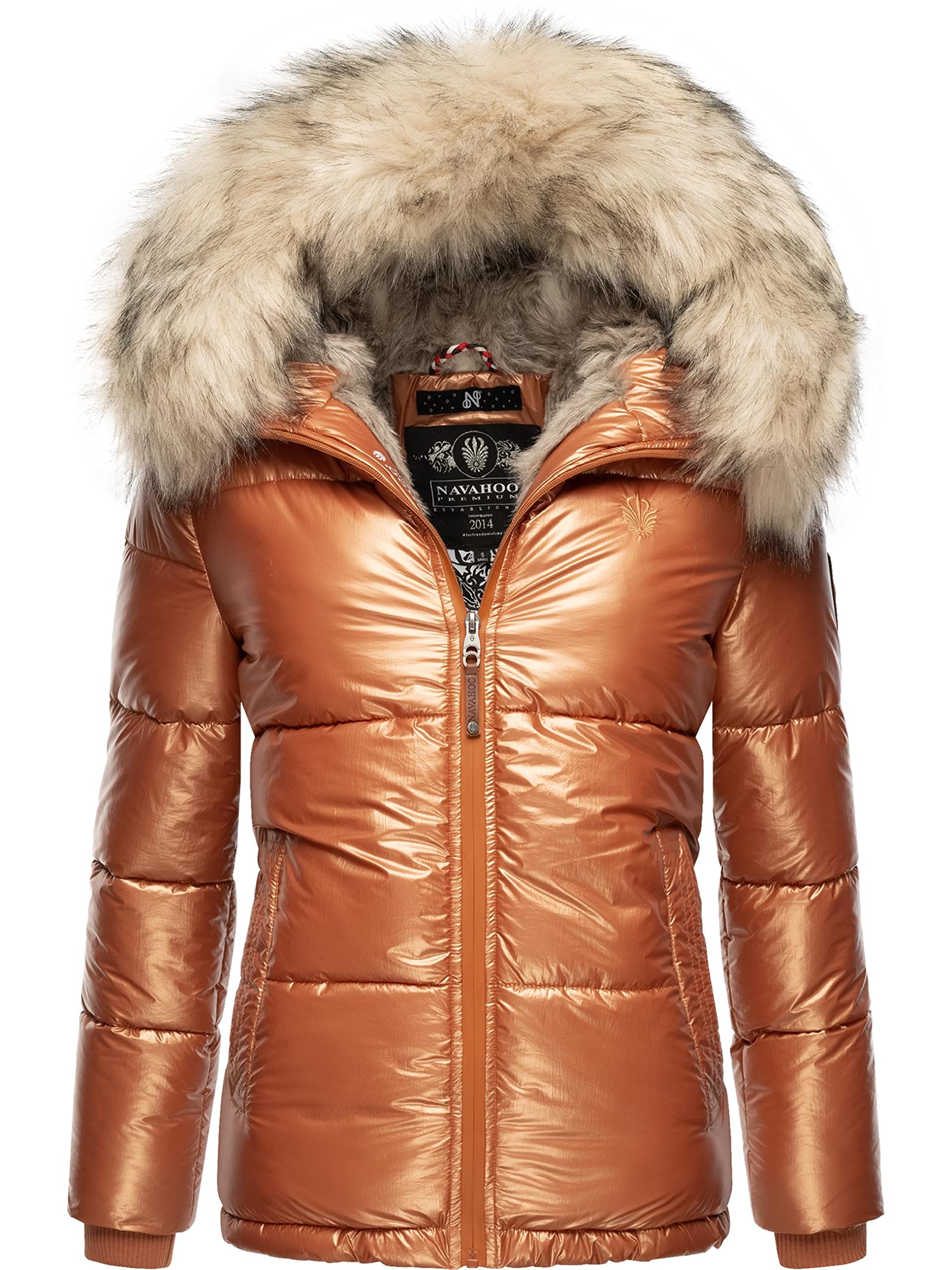Navahoo Women's Rusty Cinnamon Winter Jacket, Quilted Jacket With Faux Fur Hood Tikunaa, Xs - Xl, S
