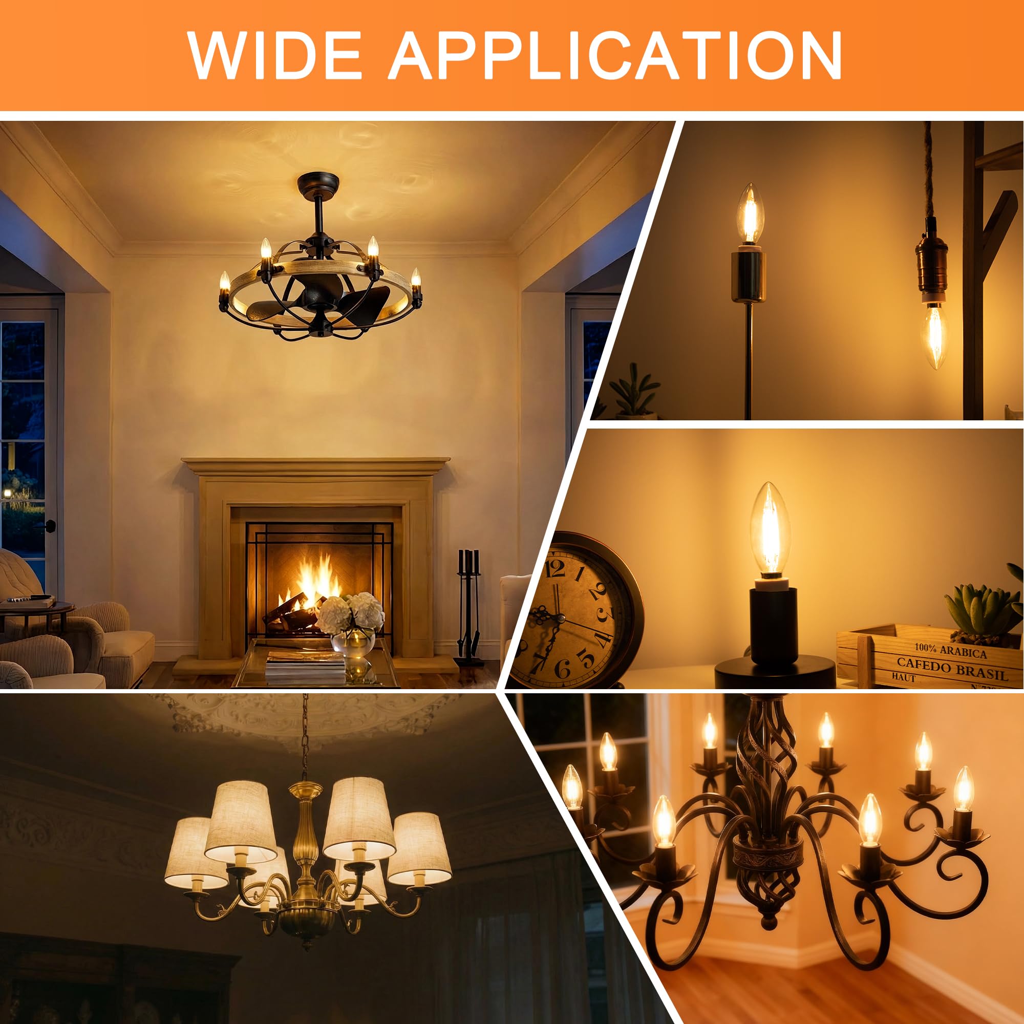 ToBeGreat Candelabra Bulb E12 Dimmable 60W Equivalent LED Chandelier Light Bulbs Clear B11 LED Filament Candle Bulbs 2700K — view 3