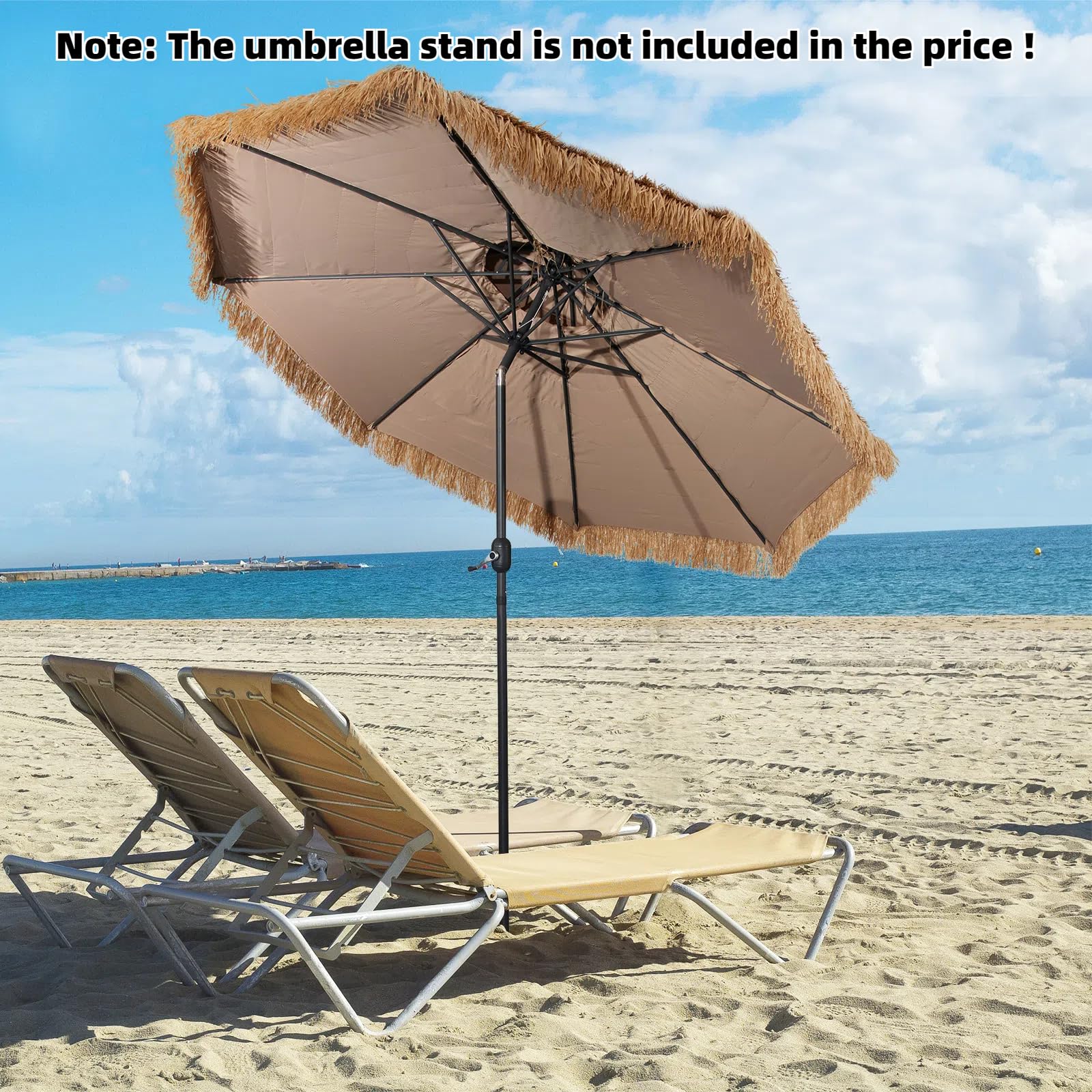 KOMFOTTEU 3m Hawaii Sonnenschirm, Bastschirm knickbar, Strohschirm Sonnenschutz, Strandschirm mit Doppeldach, Terrassenschirm Marktschirm für Garten, Balkon, Strand | Sonnenschirm für den Strand mit Doppeldach, Sonnenschirm für Garten, Balkon, gelb-braun,