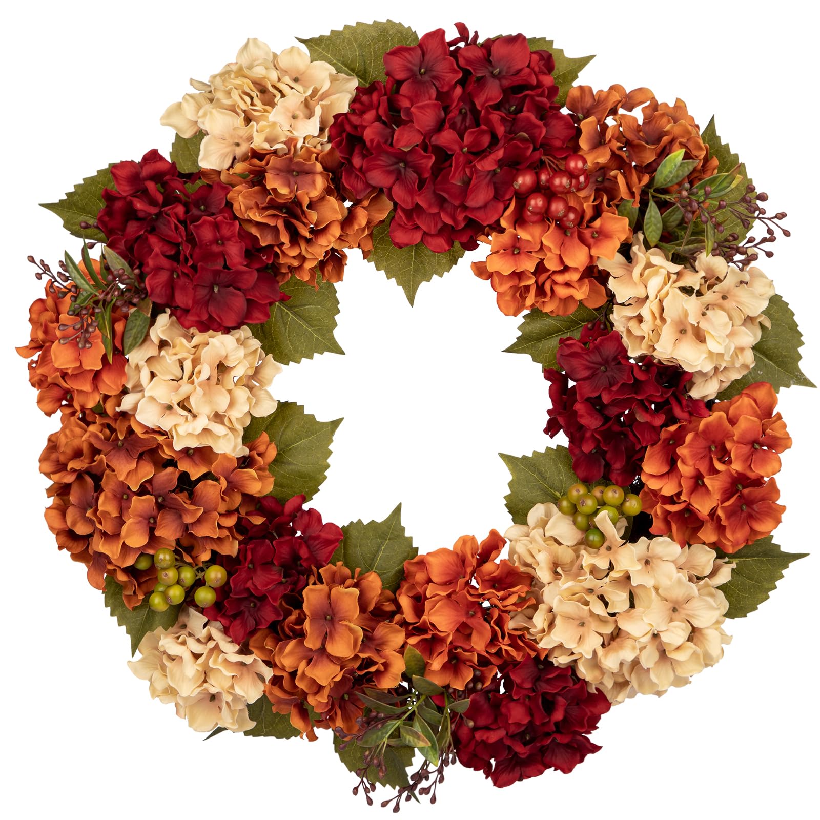 Fall Wreaths for Front Door, 24 inch Autumn Wreath with Hydrangeas Berries Fall Door Wreath Artificial Hydrangea Flowers Wreaths Autumn Decorations for Farmhouse Thanksgiving Harvest Wall Outside