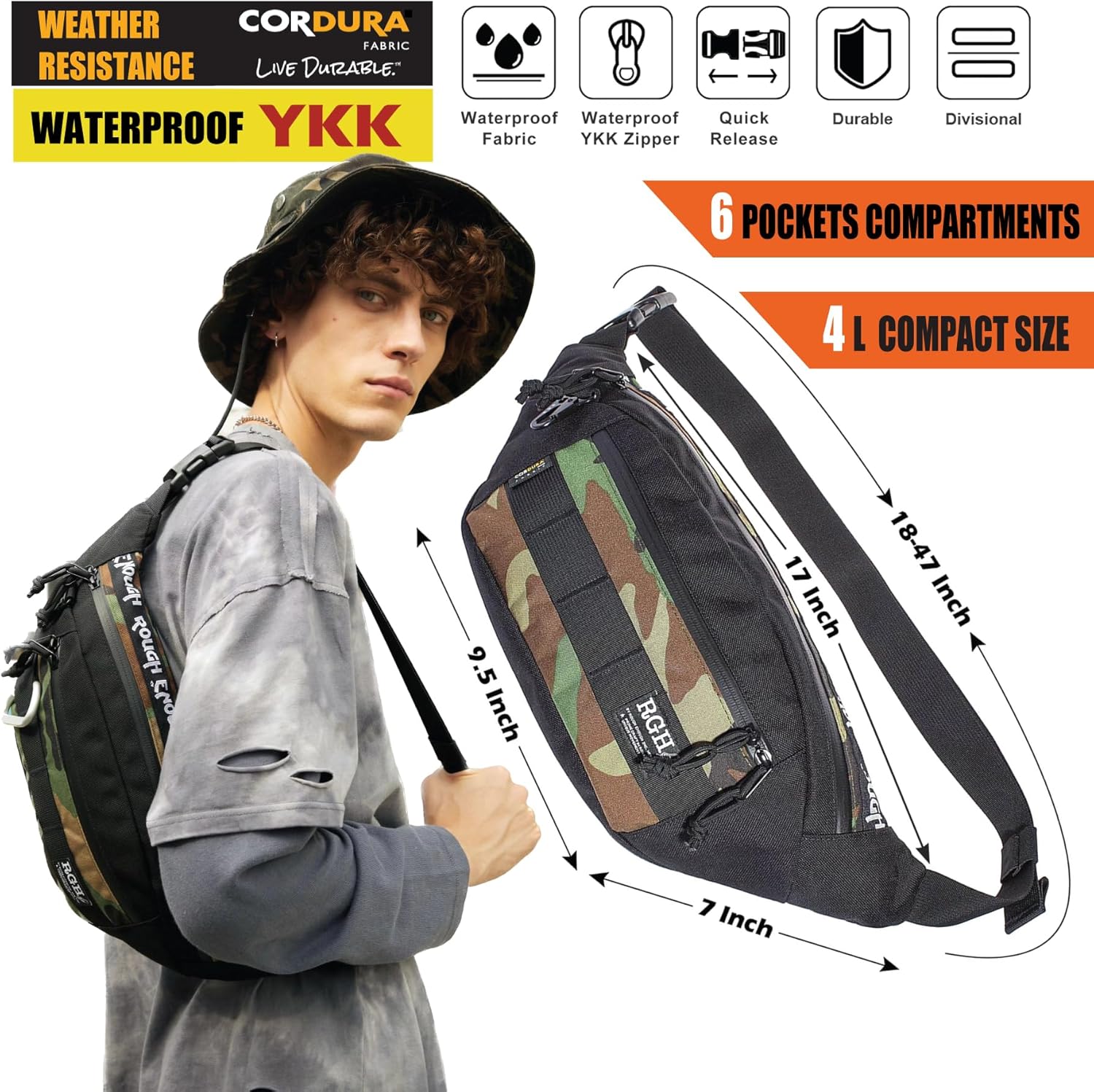 Rough Enough Tactical Fanny Pack Crossbody Bag Waist Pack for Men in Cordura Large - Image 2