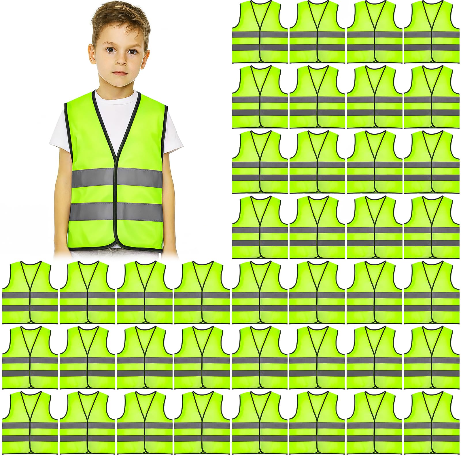 XJGQZ 40 Pcs Kids Safety Vest Bulk, High Visibility Reflective Construction