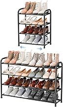 ENJOYBASICS Erweiterbares Schuhregal, 4 Ebenen, Verstellbarer Schuhständer aus Metall, 45 bis 83 cm, Schwarzes Schuhregal, Platzsparend für Flur & Eingangsbereich