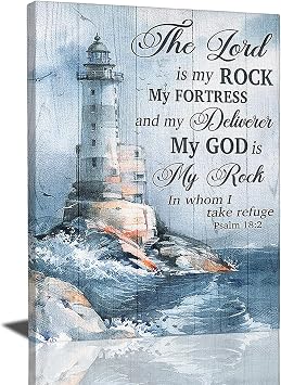 jerkboo Christian Lighthouse Decor Wall Art Religious Ocean Pictures, Nautical Coastal Canvas Prints Painting Modern Framed Artwork for Bathroom Bedroom Living Room 16"x24"