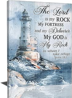 Tijuboni Christian Lighthouse Decor Wall Art Religious Ocean Pictures Poster Nautical Coastal Canvas Prints Painting Framed Artwork for Bathroom Bedroom Living Room 12"x16"