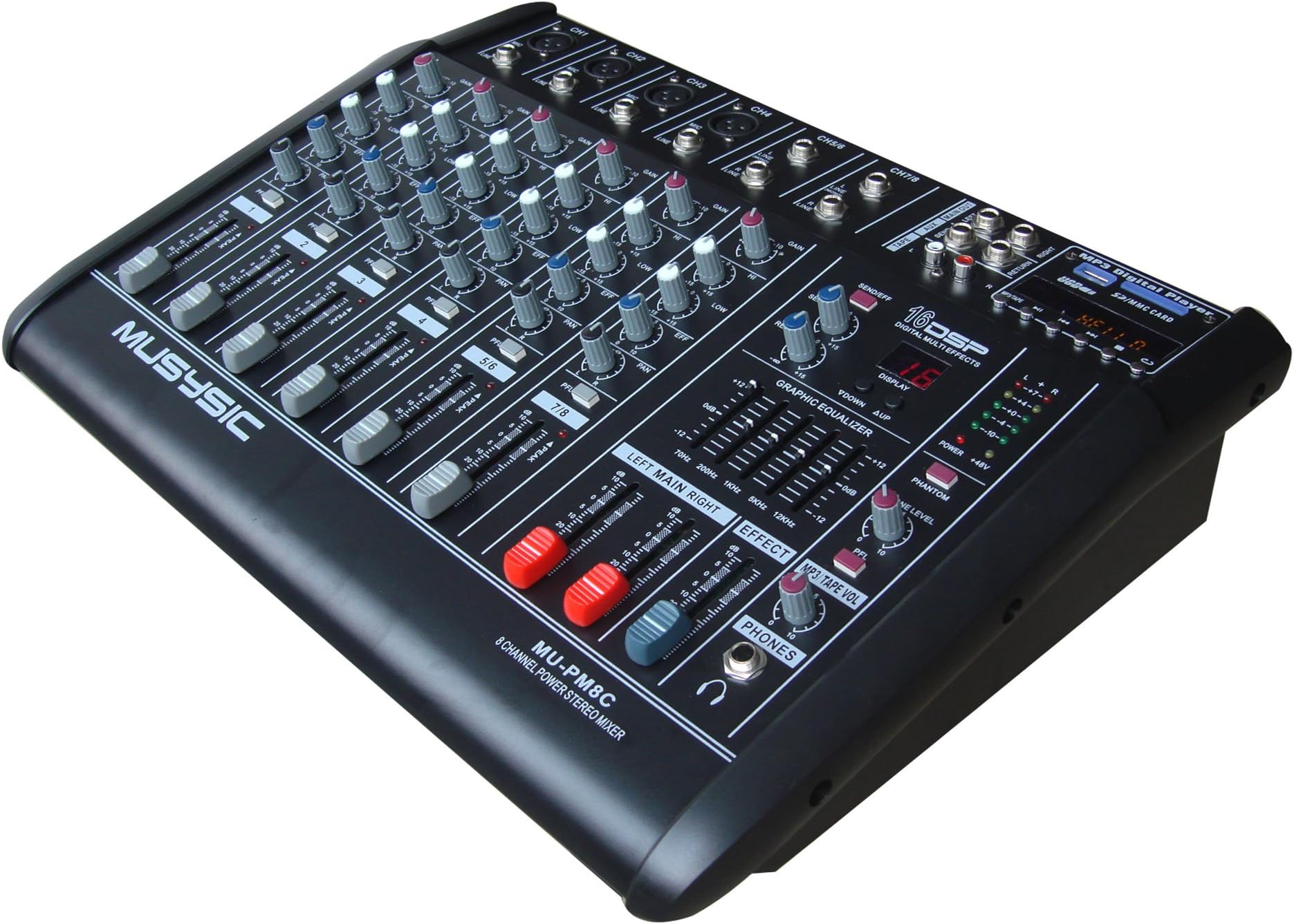 MUSYSIC Pro Digital Audio Mixer & DJ Soundboard Amplifier with USB/SD for Sound Enthusiasts, Karaoke PA System Sound Mixer with 16 DSP Multi-Effects 8 channels - 4000W