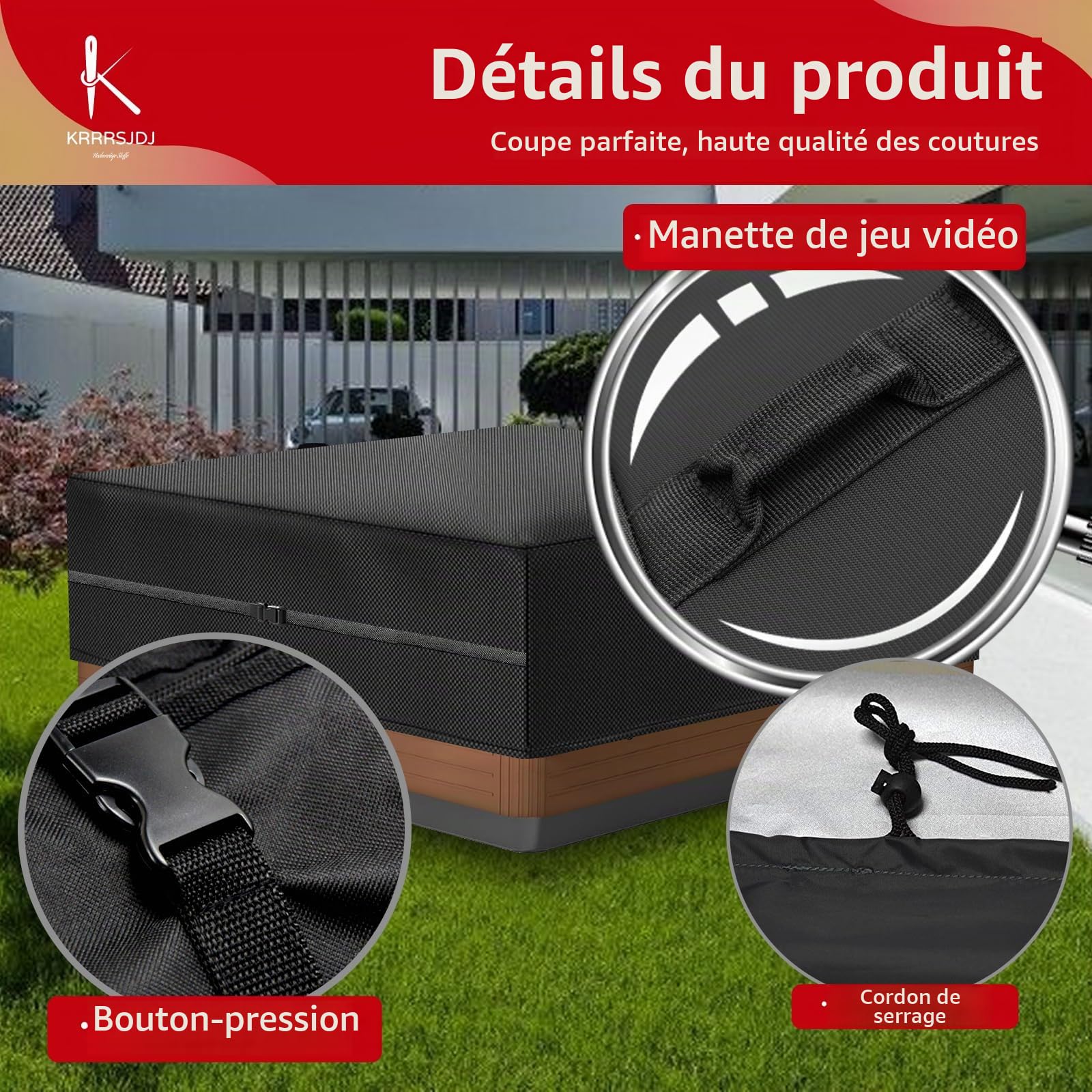Bain à Remous Housse de Protection Coupe Vent,220 x 220 x 85 cm-Couverture Spa Exterieur Imperméables,Bache Bain à Remous avec Cordon et Poignée,Tissu Oxford 420D (220 * 220 * 85cm,Noir)