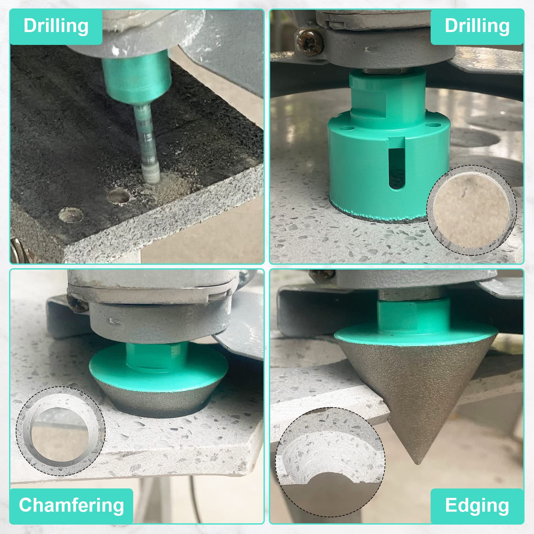Set di Punte Diamantate - 8 pezzi (6/6/20/25/35/50mm)+50mm Punte per Smusso+Adattatore) LEKOMESH Seghe a Tazza per Porcellana Piastrella Ceramica Granito Marmo Muratura Pietra
