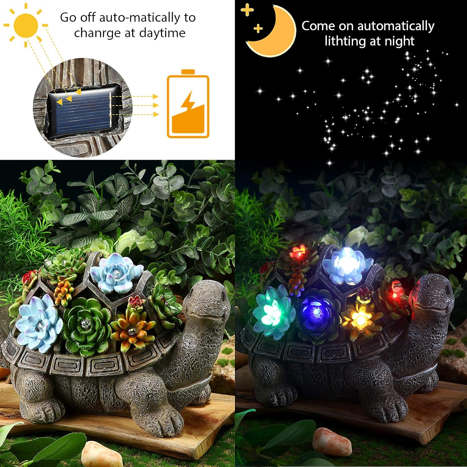 Ceenna Turtle Garden Statues Figurine Solar with 7 LED Lights 11.5 Inch Lawn Solar Cute Decor Tortoise Statue Housewarming Gifts for Mom Grandma Balcony Patio Yard Ornaments