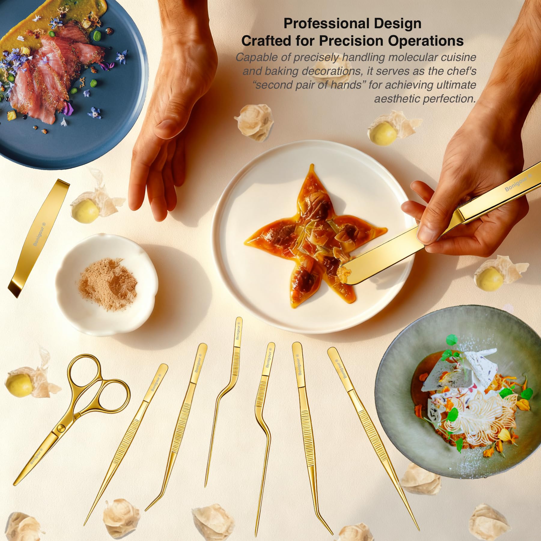 Pastry Chef's Plating Tools Culinary Set | 10 pezzi di utensili professionali per pastry chef plating | Spatula, Tweezers, Chef Scissors for Biscuit Decoration, Platig | Acciaio inox