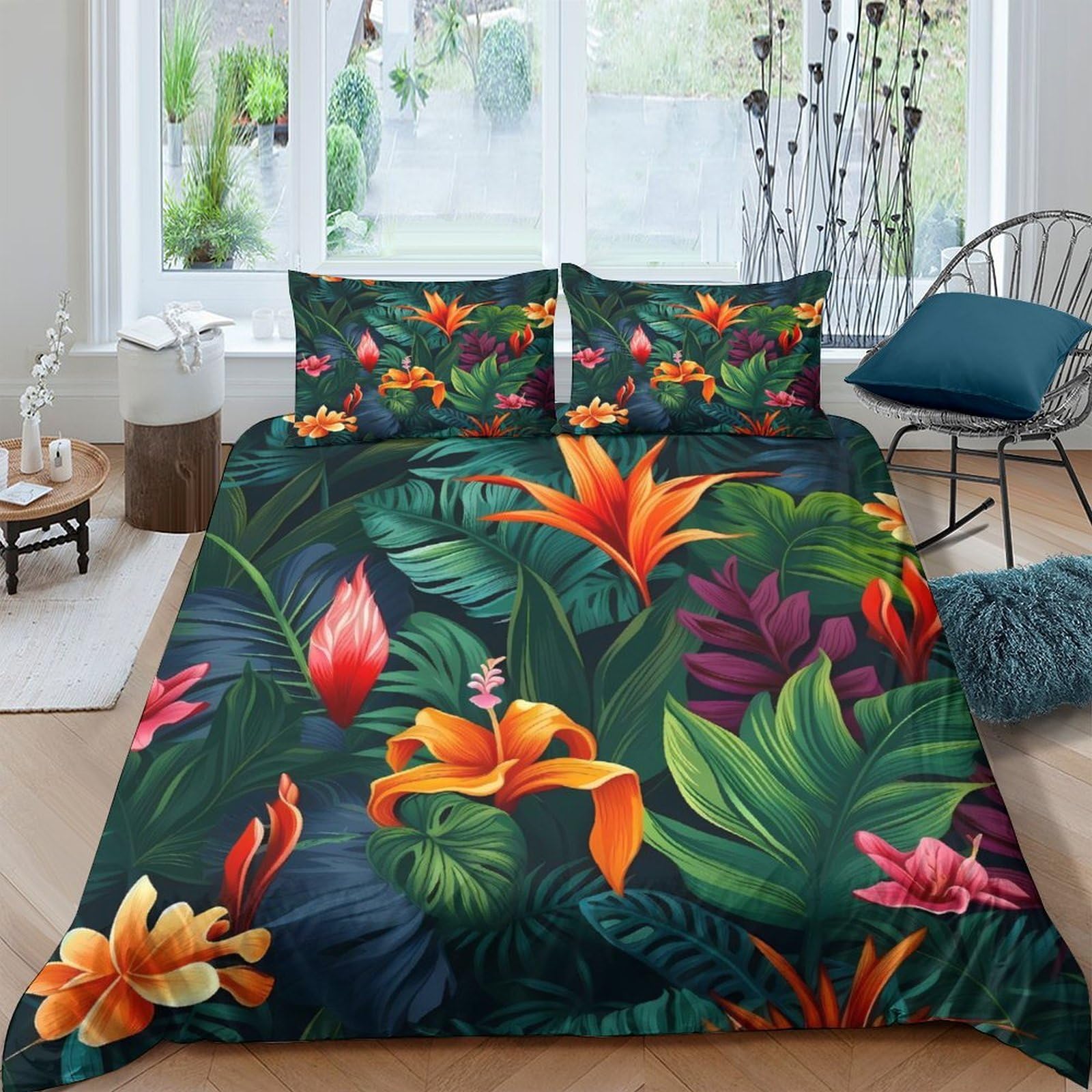 Ctjqhvkz Style-9 3D Printed Tropical Rainforest Fitted Sheet Microfiber Soft Botanical Flower Bed Cover Anti-Slip Machine Washable For Bedroom Guest Room Decor Single（135X200cm）