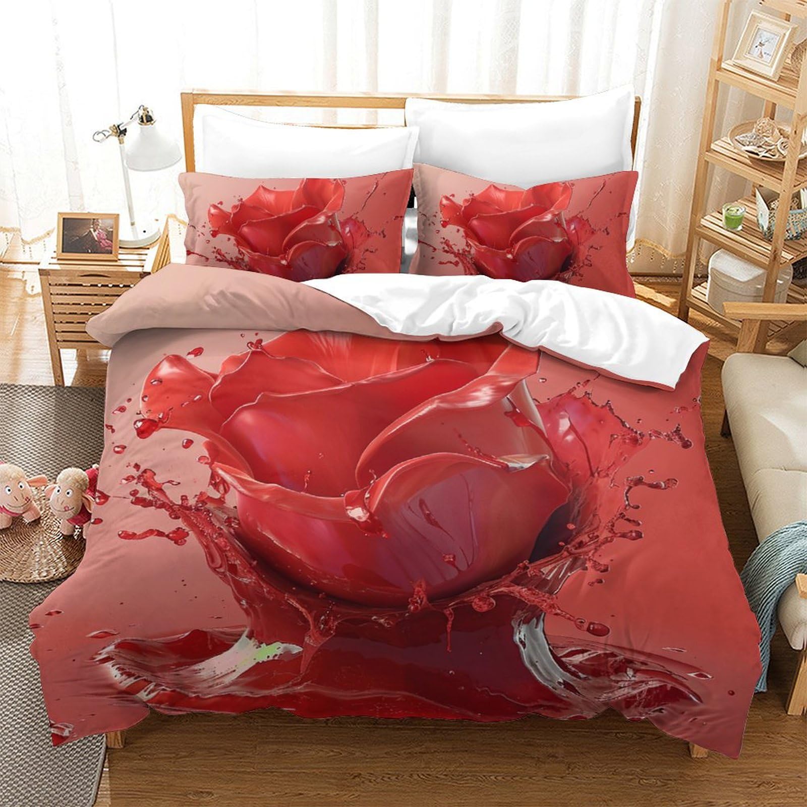 Parure de lit microfibres 220x240 cm avec housse de couette imprimé roses 3D