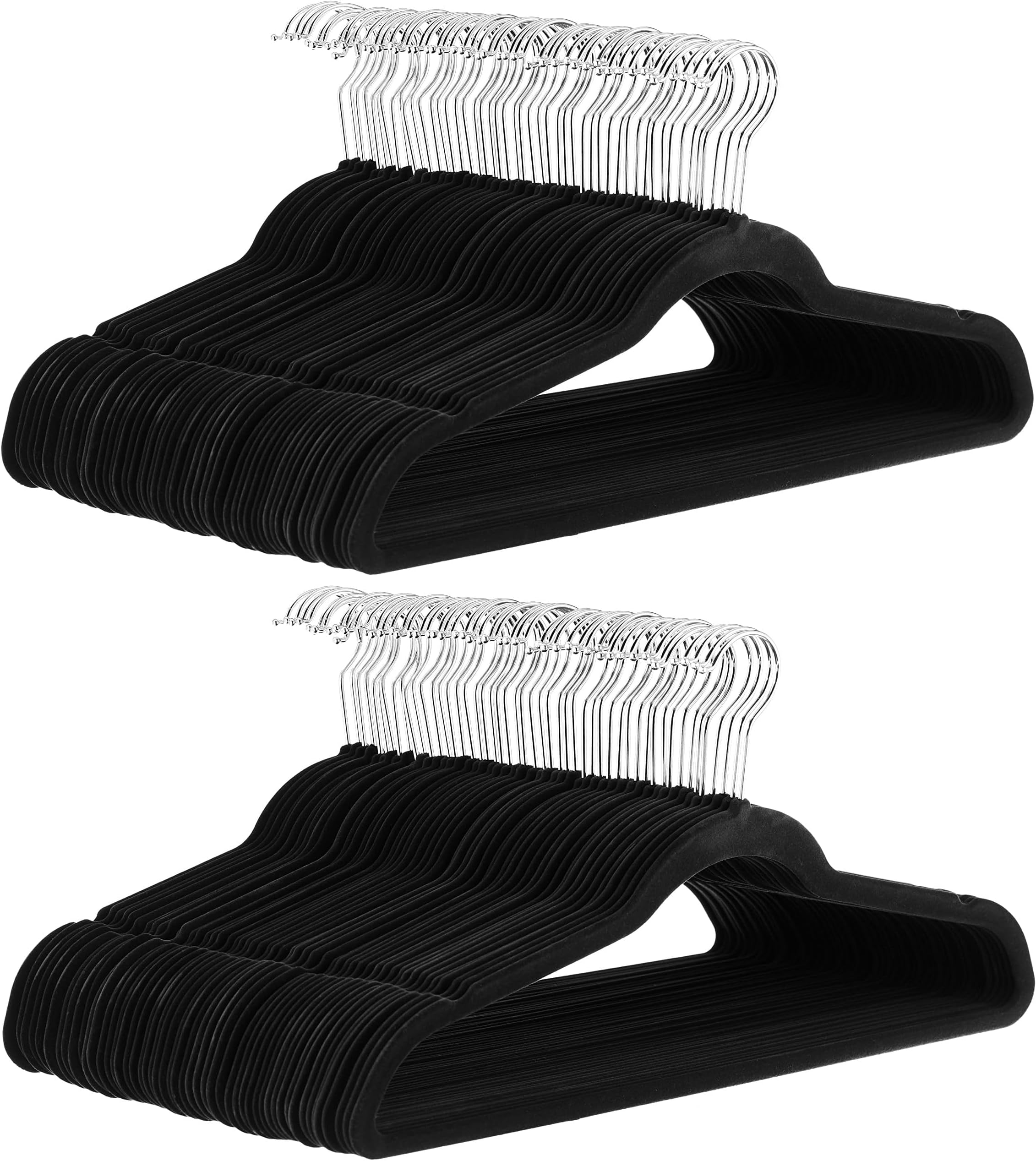 Amazon Basics Slim Velvet, Non-Slip Suit Clothes Hangers, Pack of 100, Black/Silver