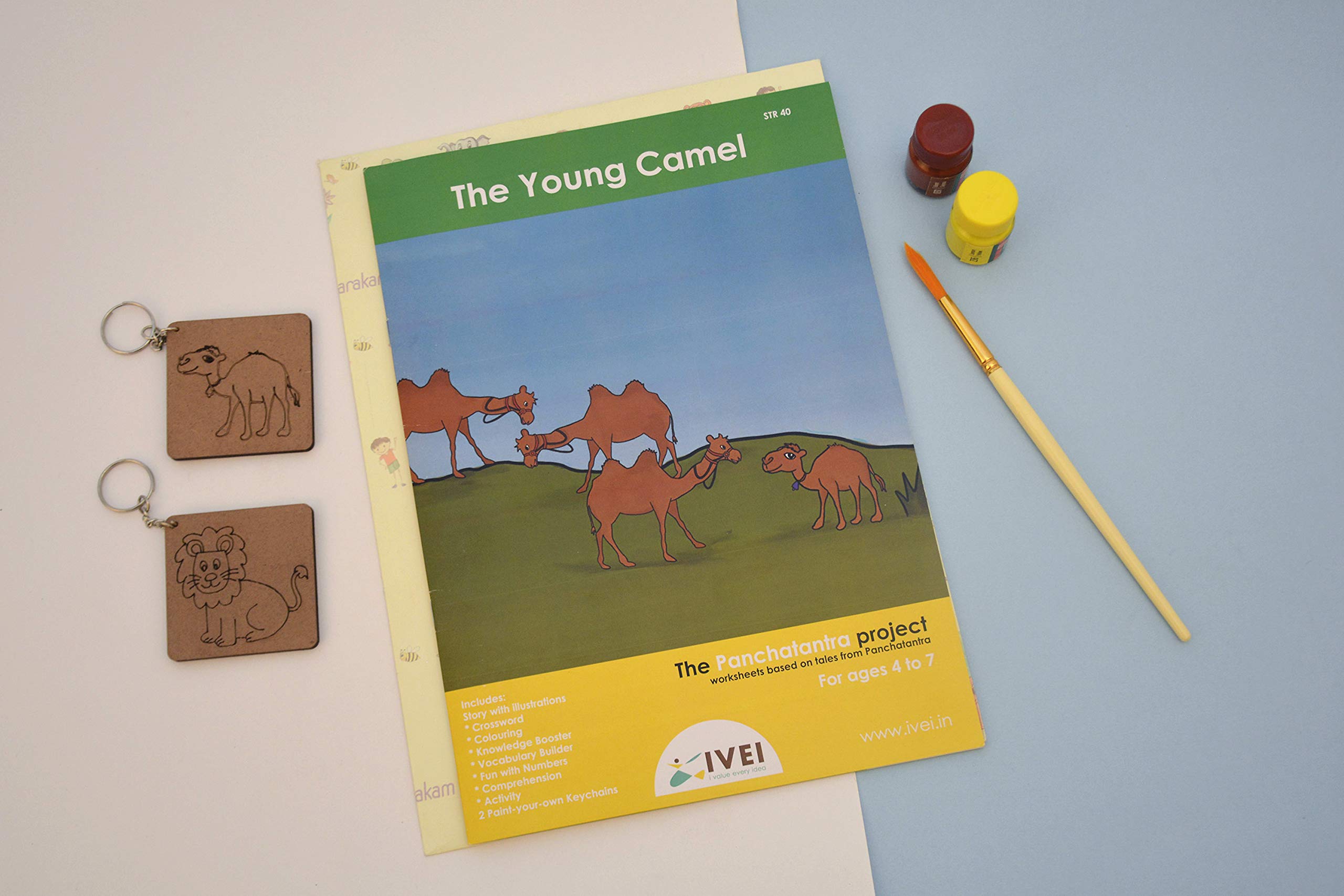 IVEI Panchatantra Story Kids Learning Book - Workbook and 2 DIY Keychains - Colouring Activity Worksheets - Creative Fun Activity and Education for Kids - The Young Camel (Age 4 to 7 Years) - Image 2 thumbnail