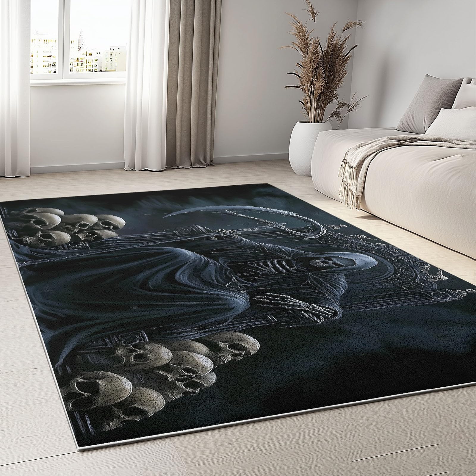Tapis moelleux doux noir motif crâne gothique 120x170 cm intérieur