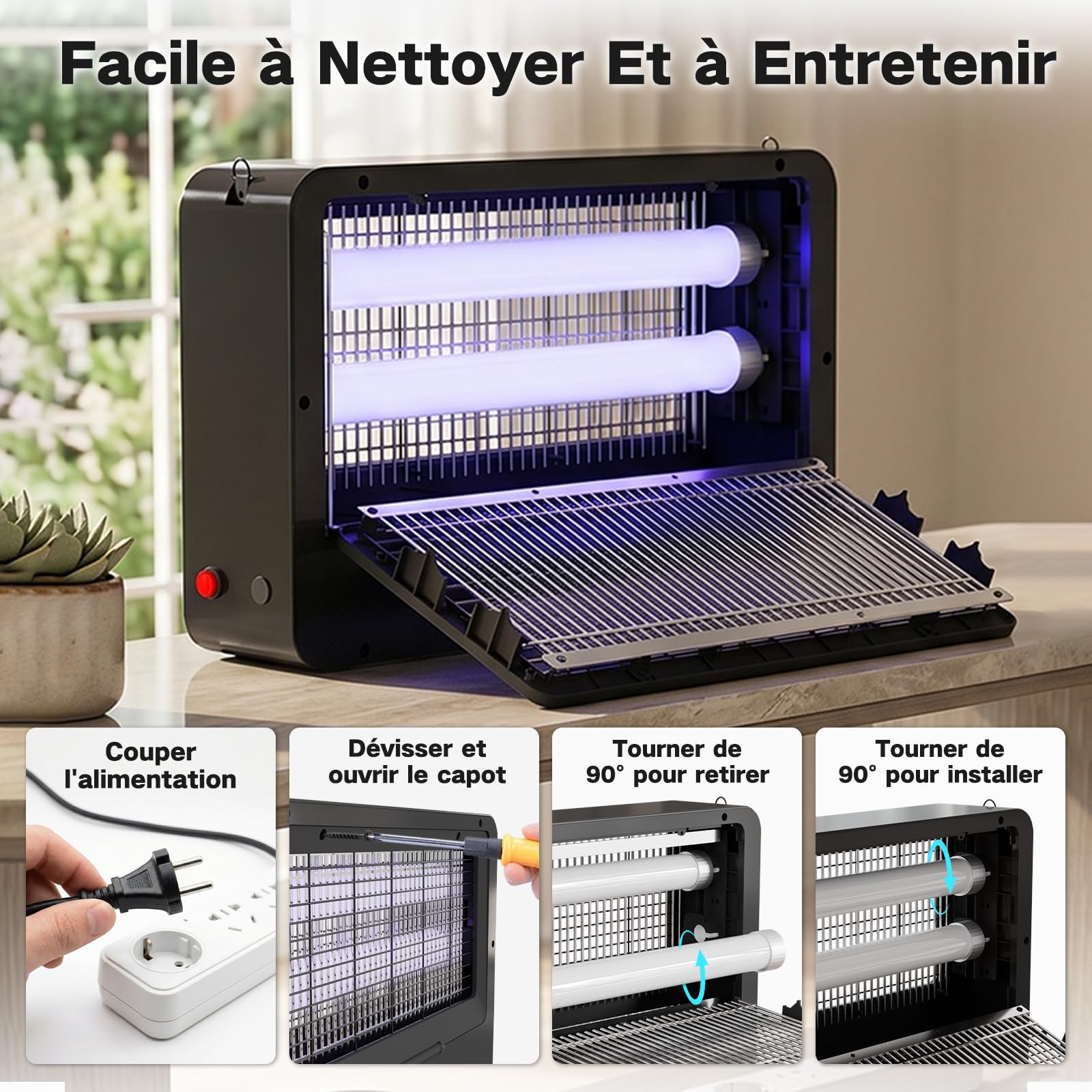 YFFU Lampe Anti Moustique Double Face 4000V, Tue Mouche Electrique Puissant avec 2 Tubes UV 365nm Interchangeables,Appareil Anti Moustique pour Intérieur et Extérieur,Idéal pour Maison,Chambre,Cuisine