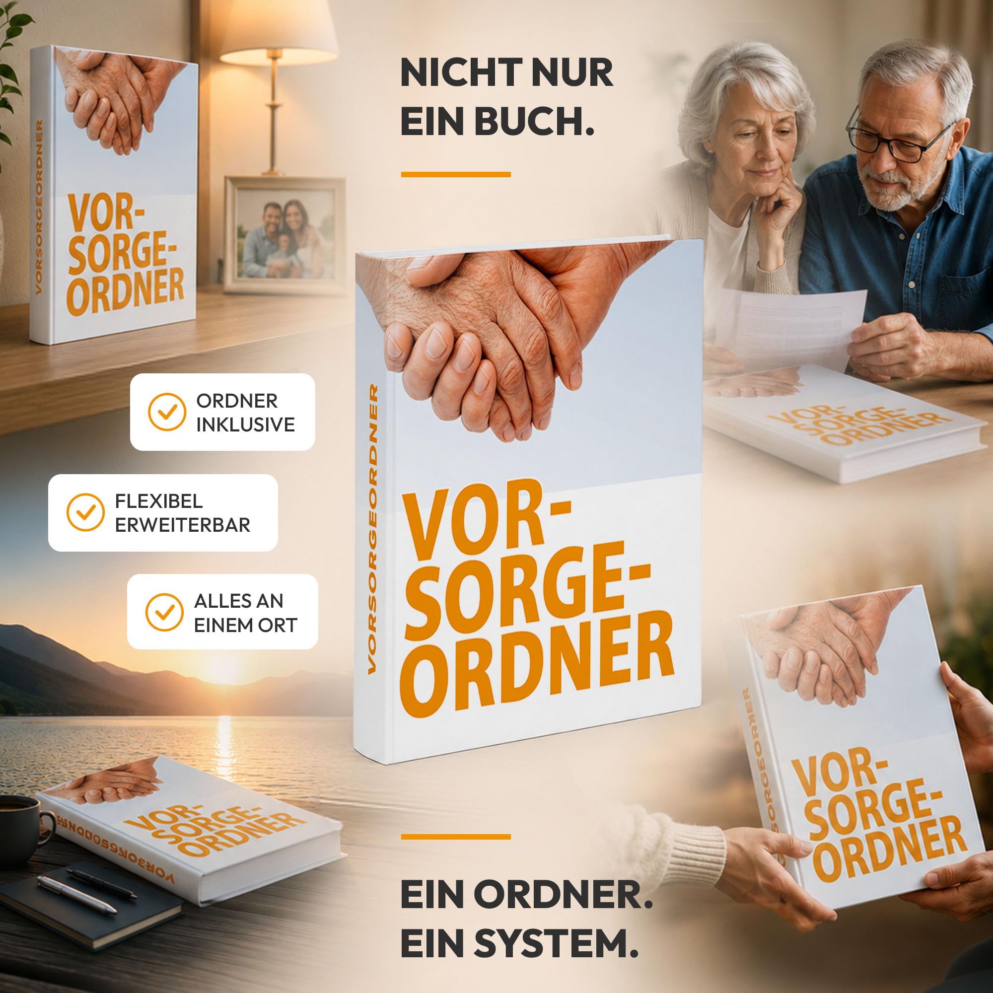 Vorsorgeordner & Pflegemappe mit Register - Notfallordner für Dokumente, Vollmachten und Patientenverfügung - Alles an einem Ort übersichtlich geregelt - Flexibel erweiterbar
