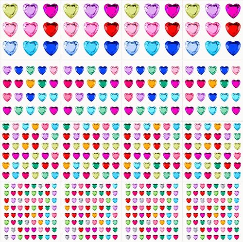 516 calcomanías acrílicas de gemas de corazón, diamantes de imitación para cara, uñas, calcomanías de cristal de corazón, calcomanías autoadhesivas