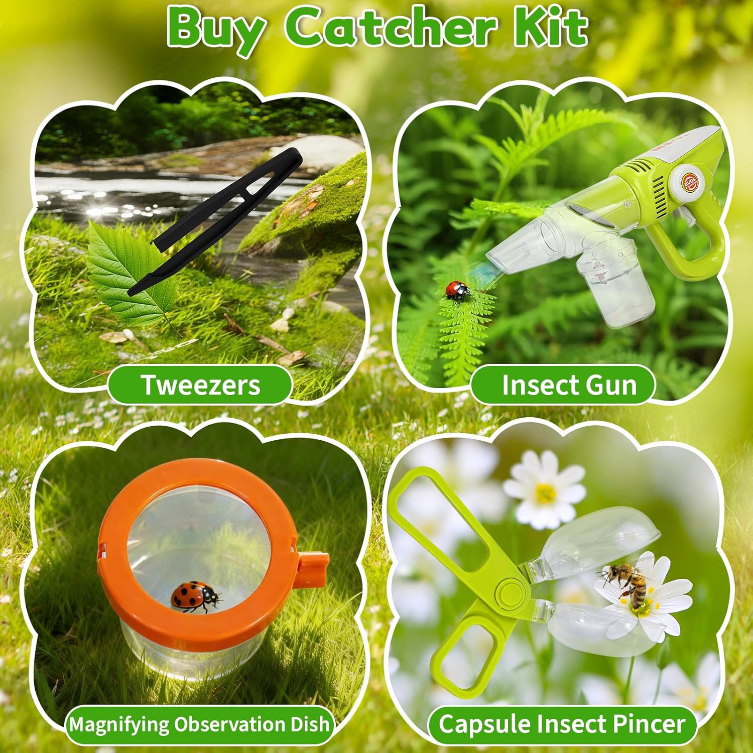 Bug Catcher for Kids 3-5, Bug Vacuum Toys Set for Toddlers 1-3, Magnify Glass, Observation Case, Insect Tweezer, Catch Pinning, STEM Educational Tool Outdoor Summer Explorer Kit Gifts for Boy Girl