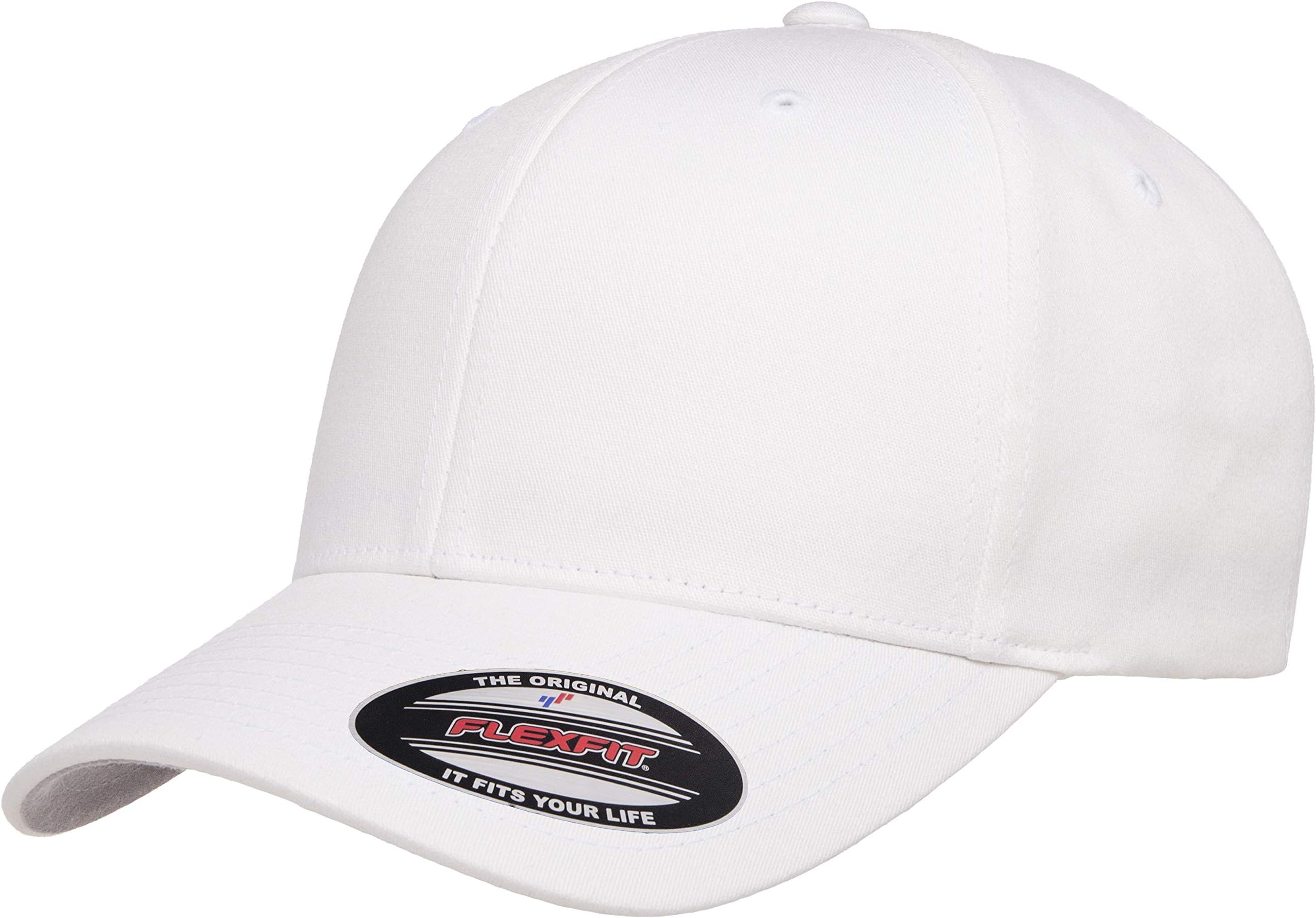 Unisex Cotton Twill Fitted Baseball Cap, White, Large-X-Large