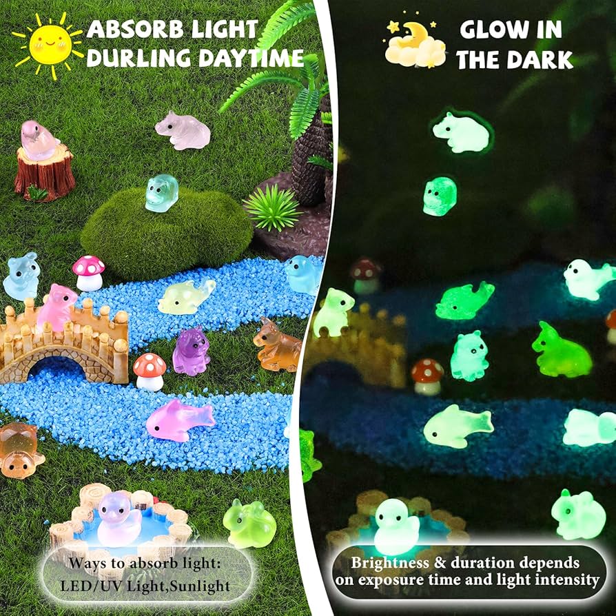 Cumnvulnt 150 PCS Mini Resin Animals Luminous Miniature Figures Mini