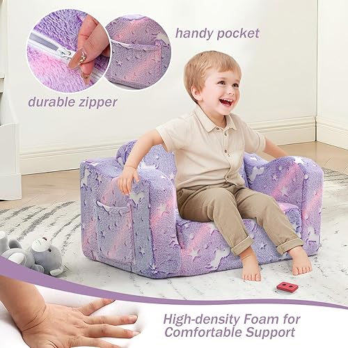 Miniatura 162 de MeMoreCool Sofá de dinosaurio para niños, silla plegable para niños pequeños, sofá cama convertible que brilla en la oscuridad, salón plegable para