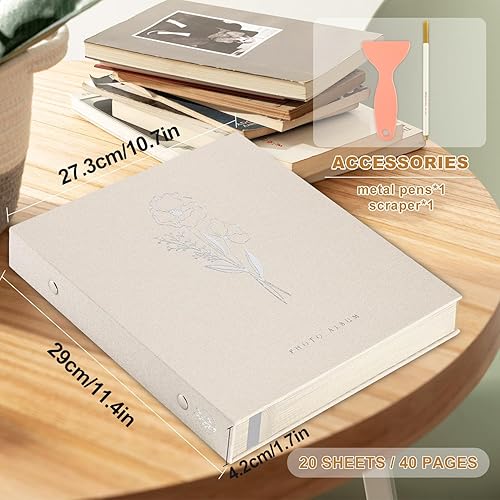 Miniatura 2 de Lanpn Álbum de fotos autoadhesivo, álbum de recortes, 40 páginas, álbumes de fotos de lino, páginas magnéticas adhesivas con capacidad para fotos de