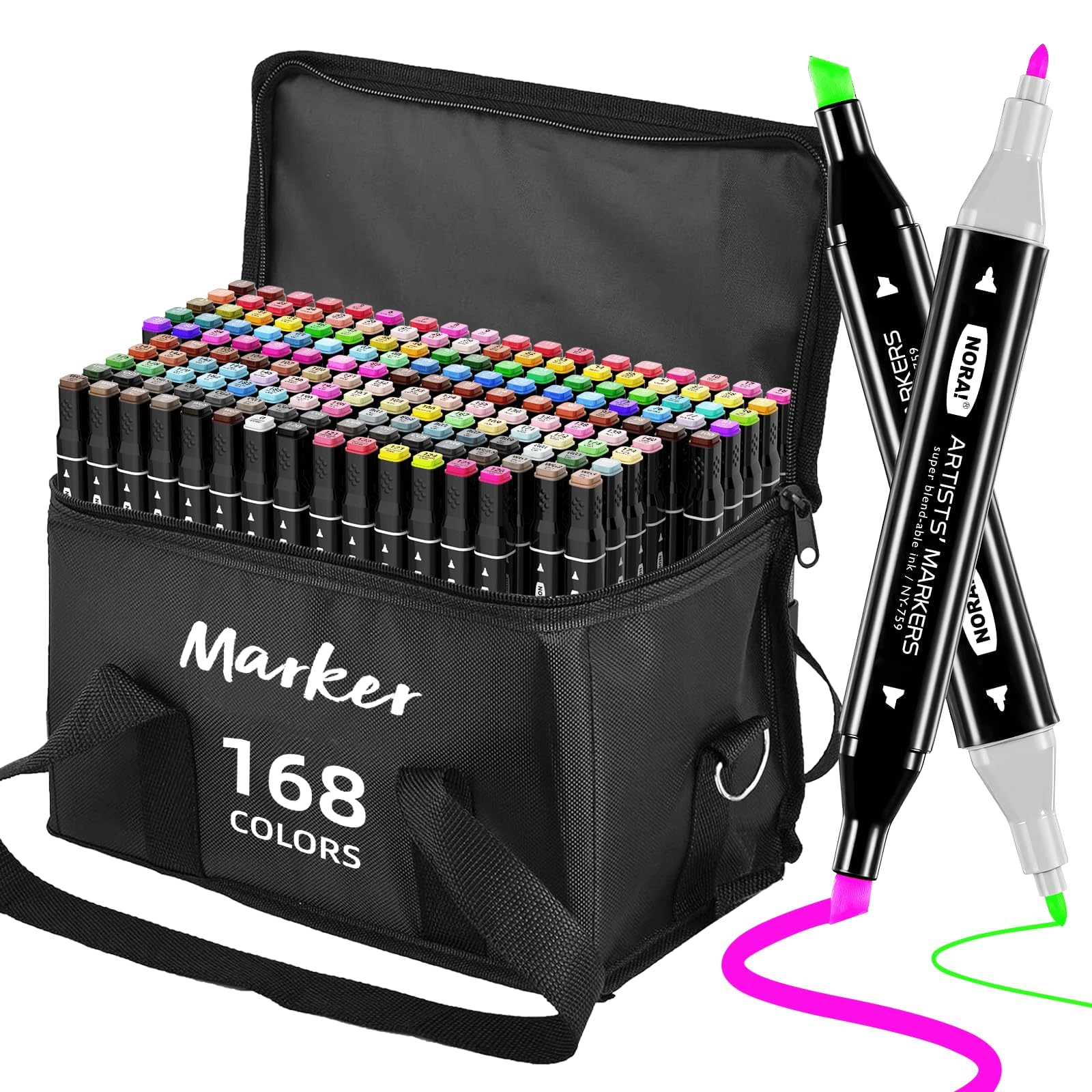 GOMTTS 168 Alcohol Colouring Pens for Adults Dual Tip Alcohol Markers Permanent Art Felt Tip Pens for Drawing Artists Beginners Drawing Sketching Anime Design