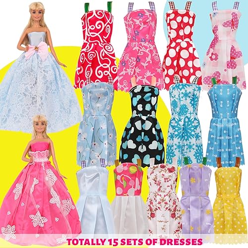 Miniatura 5 de ZTWEDEN La ropa de muñeca para muñecas de 12 pulgadas contiene 13 piezas de vestidos de fiesta, 2 vestidos de novia para muñeca de 11.8 in, muñeca