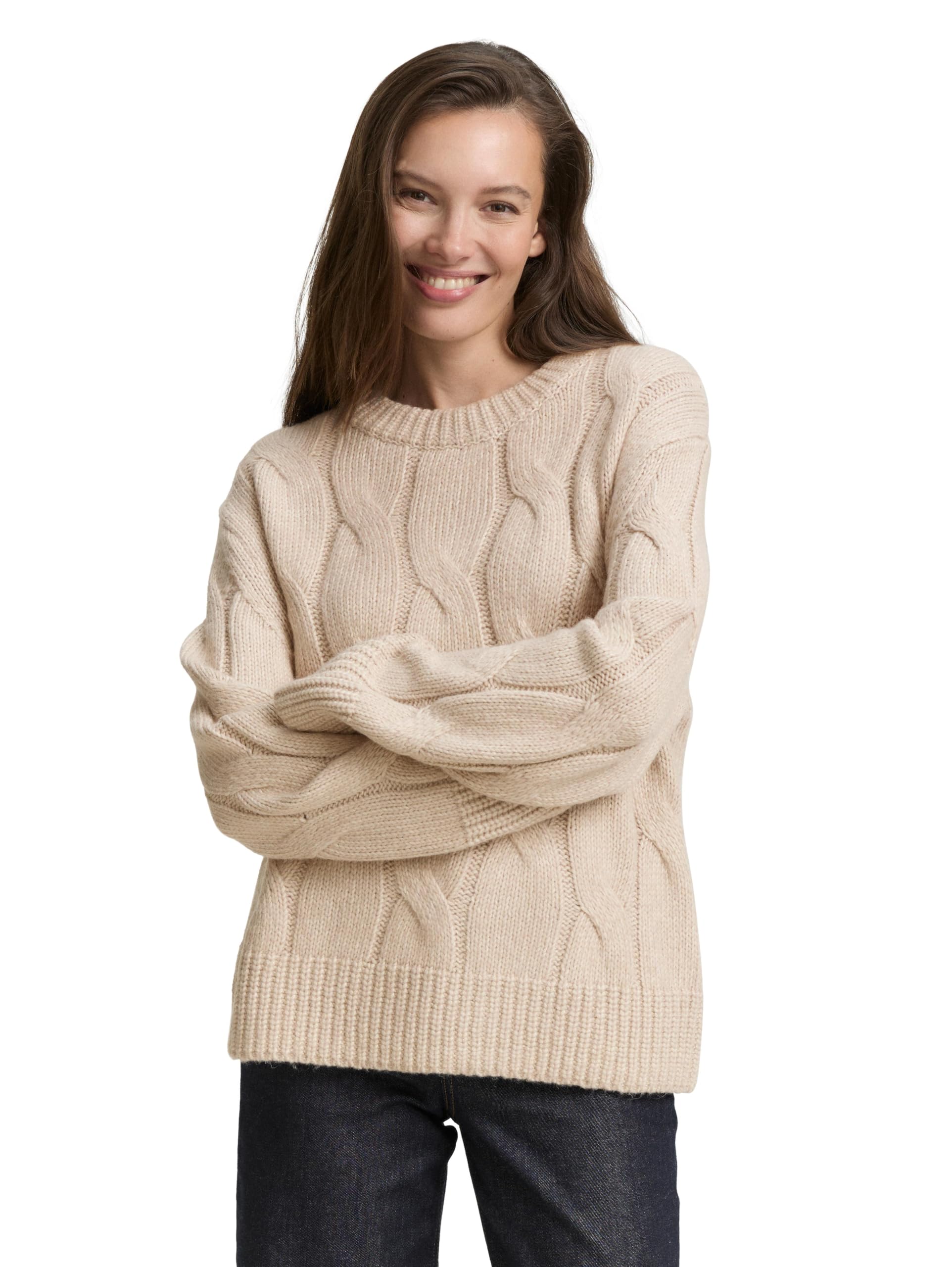 Tom Tailor Damen 1047709 Loose Fit Strickpullover mit Zopfmuster