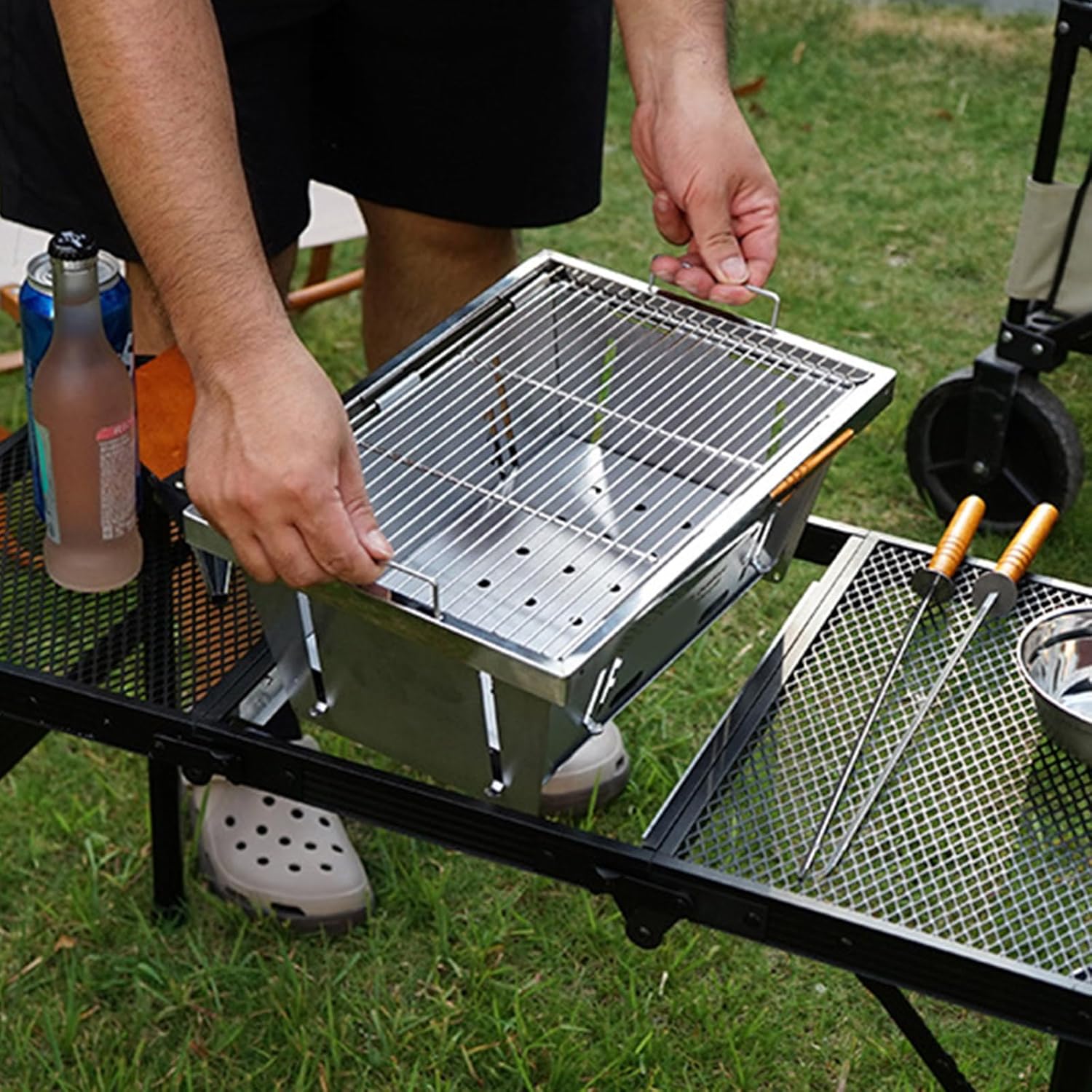 Portable BBQ Grilling Stand Rack Foldable Stainless Steel Grills for Easily Outdoor Grilling and Entertaining