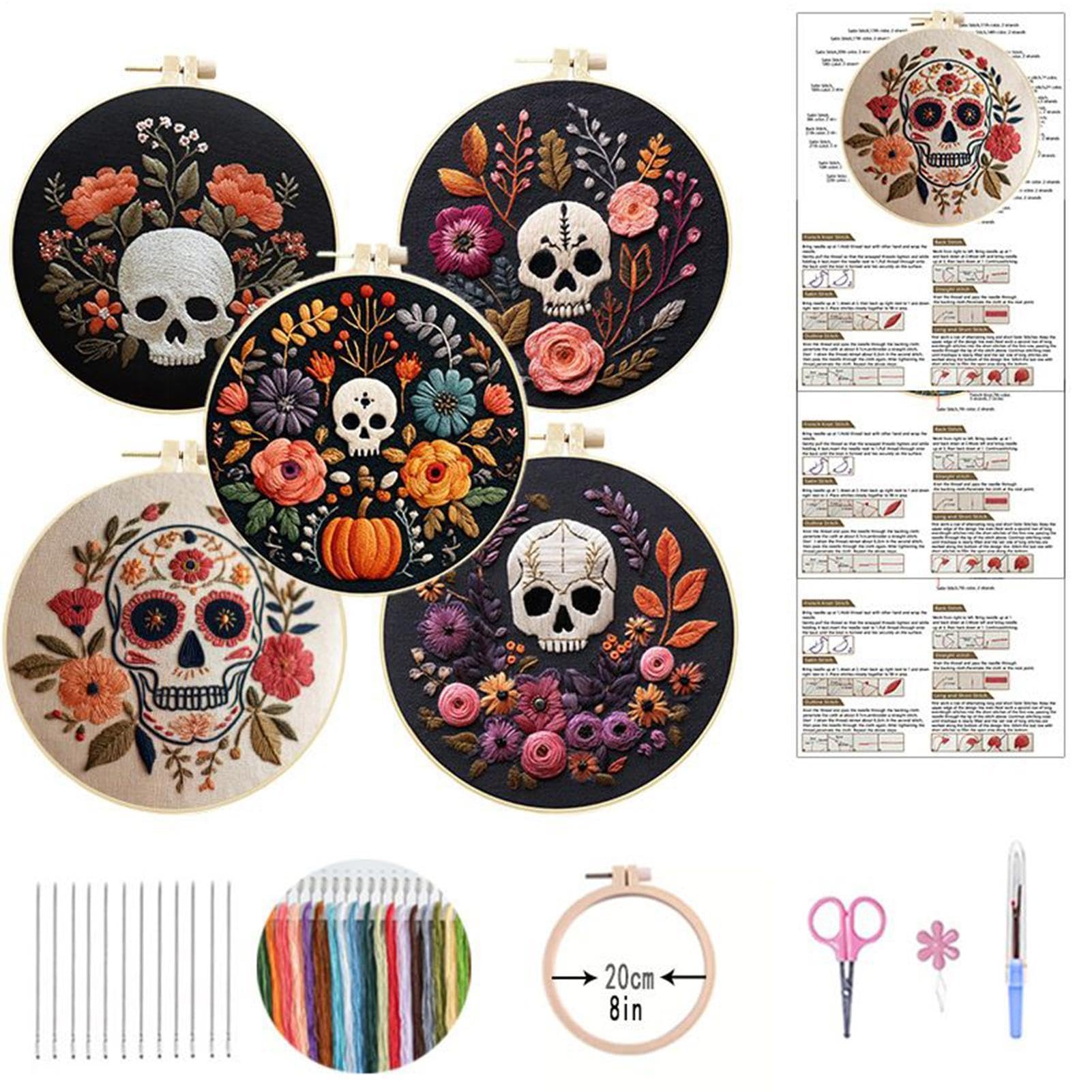 Haft na Halloween Kompletny zestaw do ćwiczeń gotyckich | Zestawy do haftowania czaszki Halloween dla dorosłych, kobiet, mamy, żony, przyjaciół, pasjonatów rękodzieła