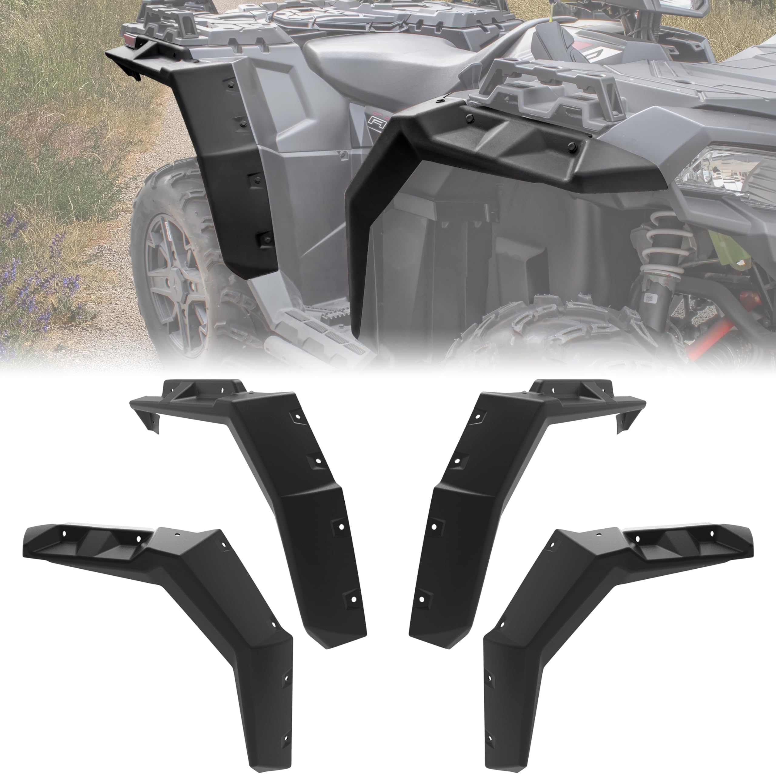 front & rear extended fender flares for polaris sportsman xp 1000 850, atv heavy-duty mud flaps splash guards kit for polaris sportsman xp 1000 850 2017-2023 accessories, oem# 2882455, 4pcs