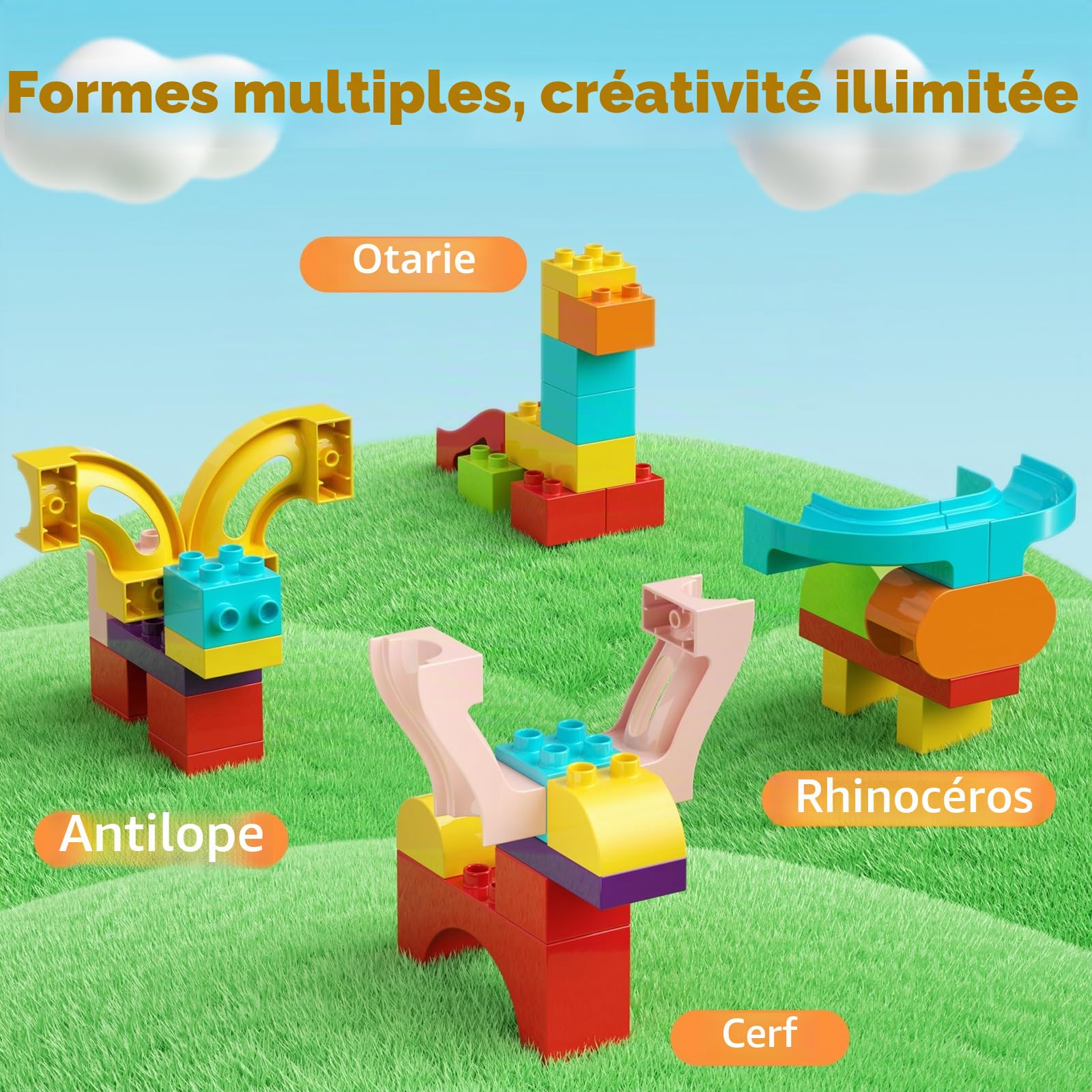 Piste de Billes Blocs Enfants Jouets STEM, 3 en 1 Jeu de Construction de Piste de Billes pour Enfants 88 Pcs Grands Blocs Ball Race Jouets éducatifs Jouets d'anniversaire pour garçons Filles 3+ Ans